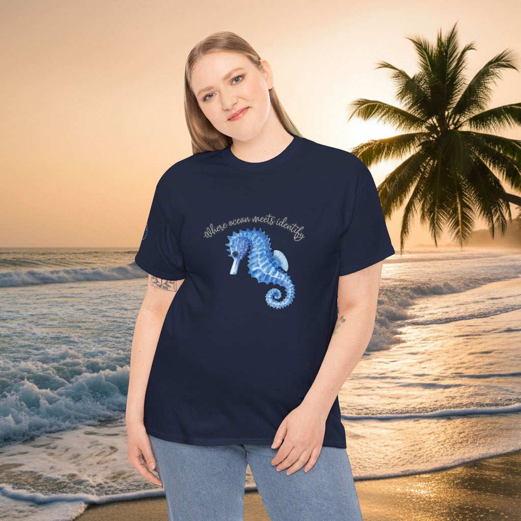 Seaside Seahorse T-Shirt — Blue Watercolor 'She Was Made Lovely' Tee