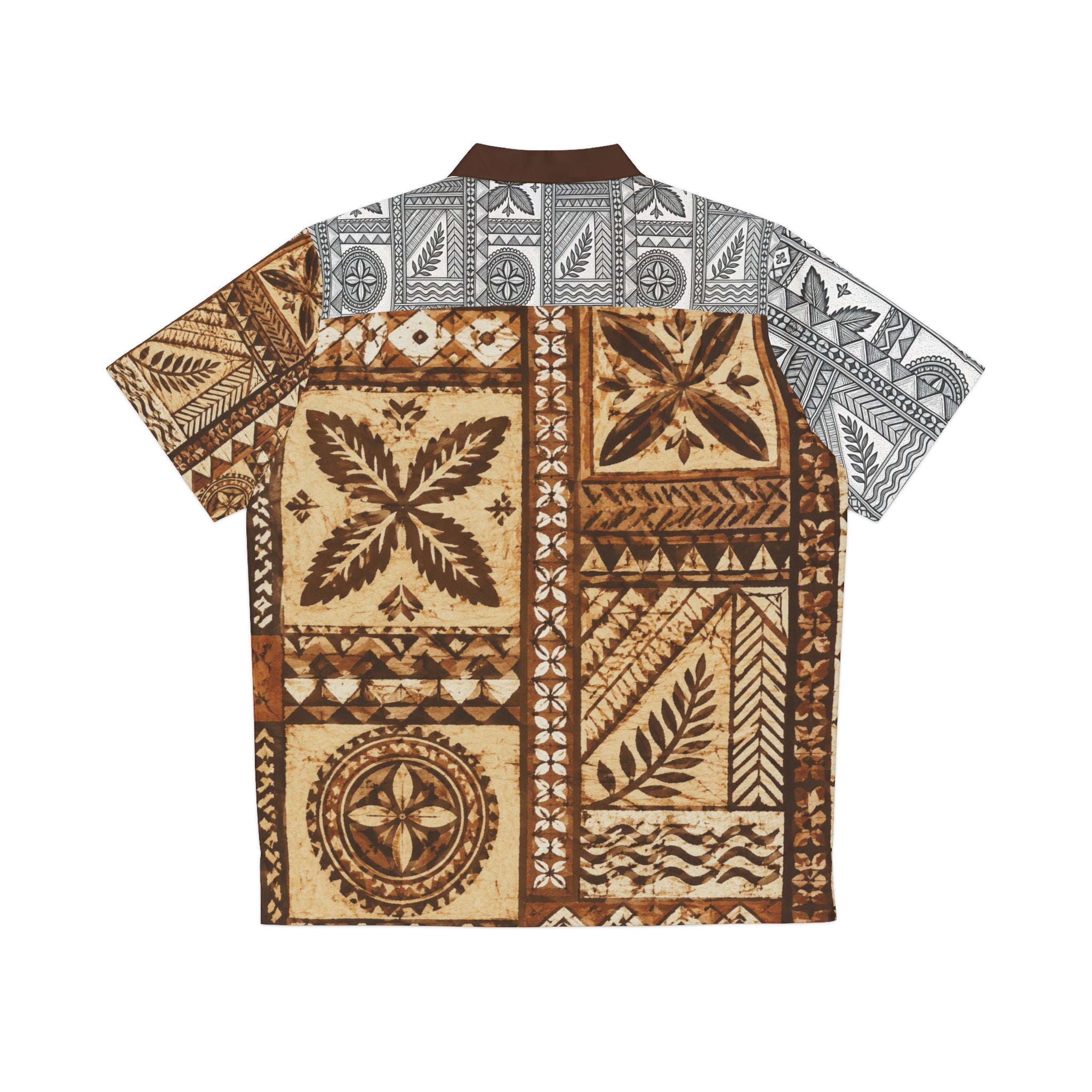 Tapa Patchwork Hawaiian Shirt — Brown Tribal Print