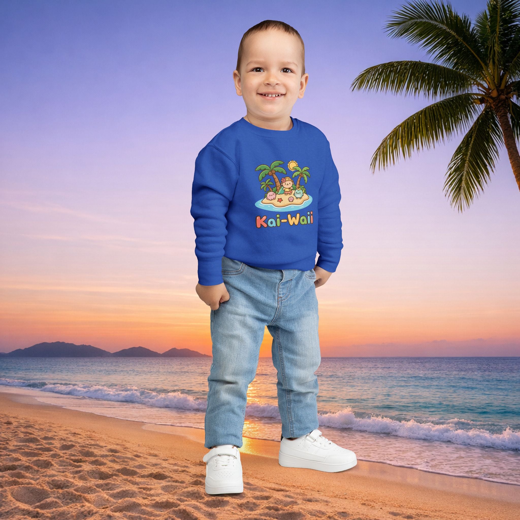 Kai-Waii Island Toddler Sweatshirt — Cute Hawaiian Palm Beach Graphic
