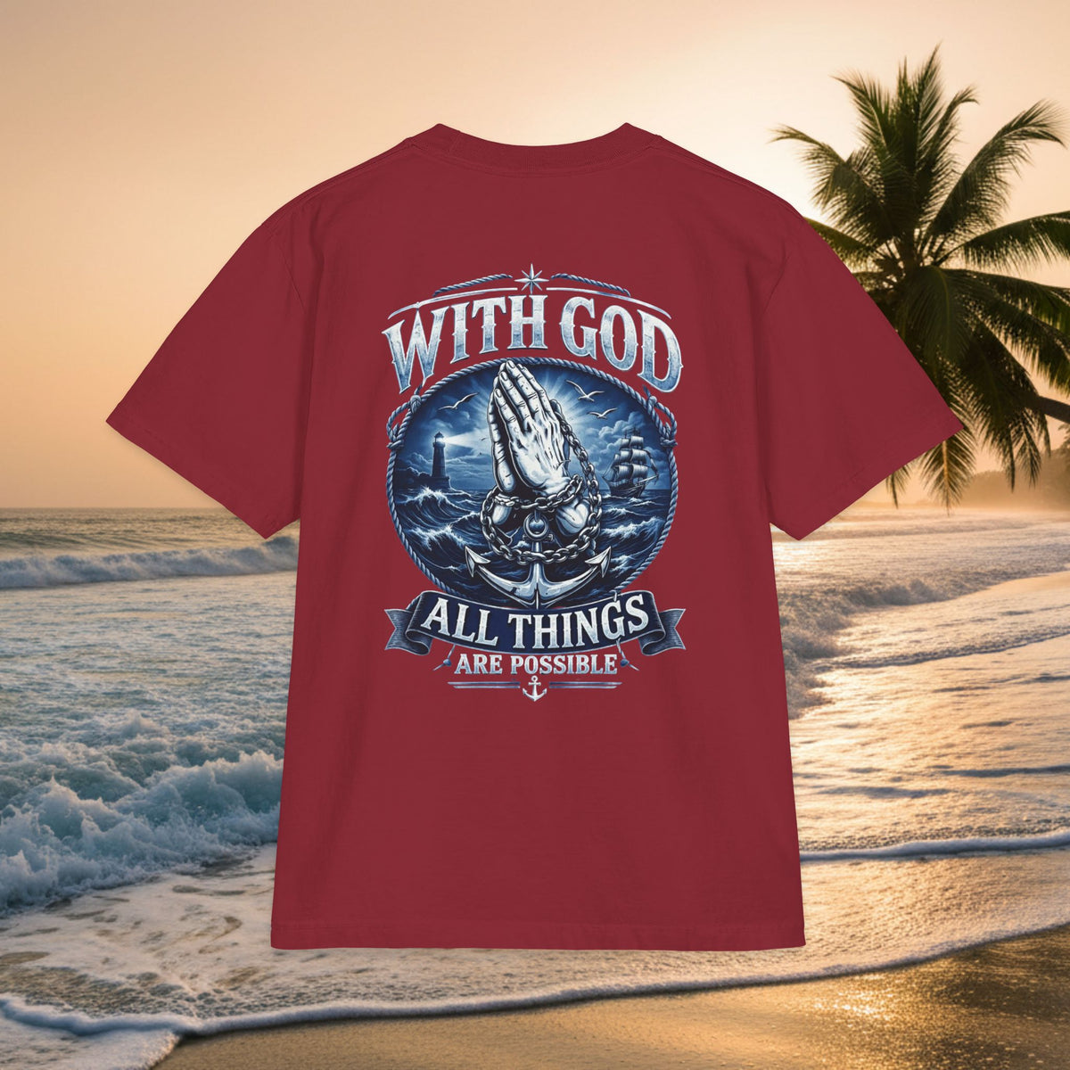 With God All Things Are Possible T-Shirt — Praying Hands Premium Christian Tee