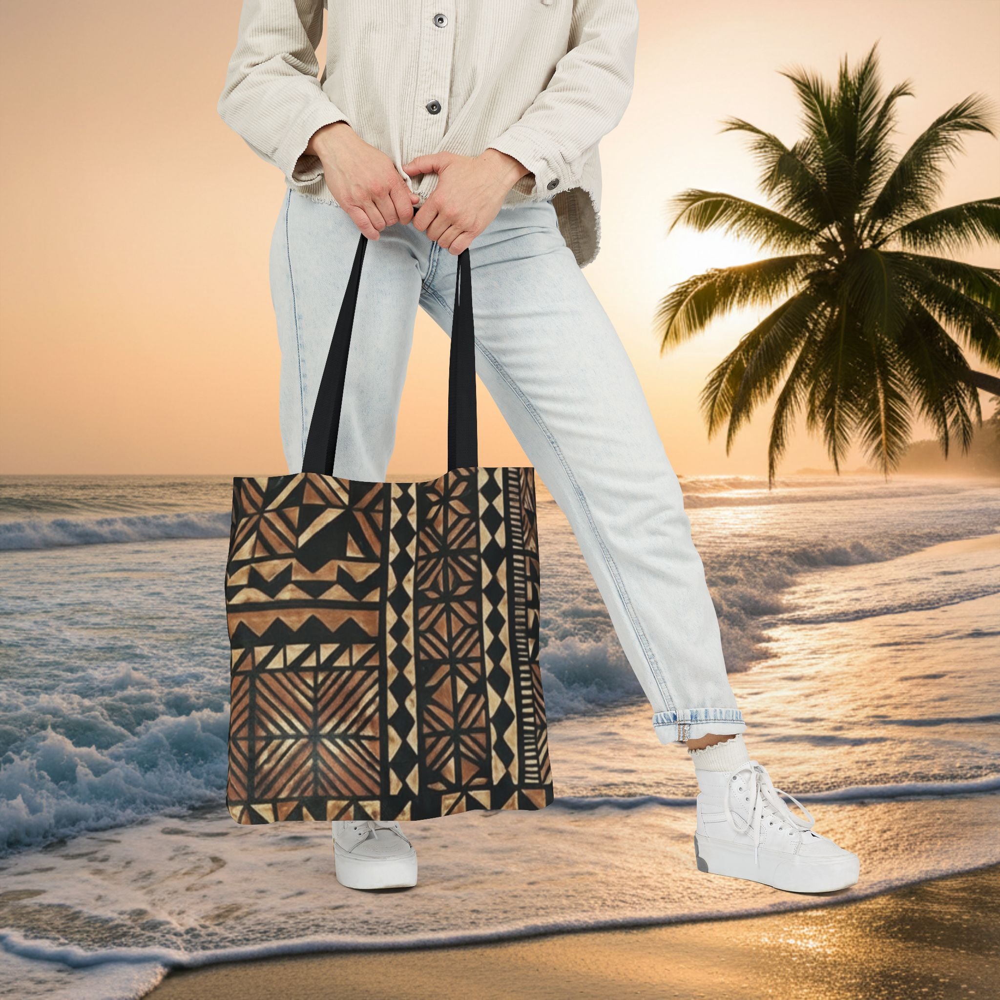 Tribal Pattern Canvas Tote Bag — Beach Market Tote Bag