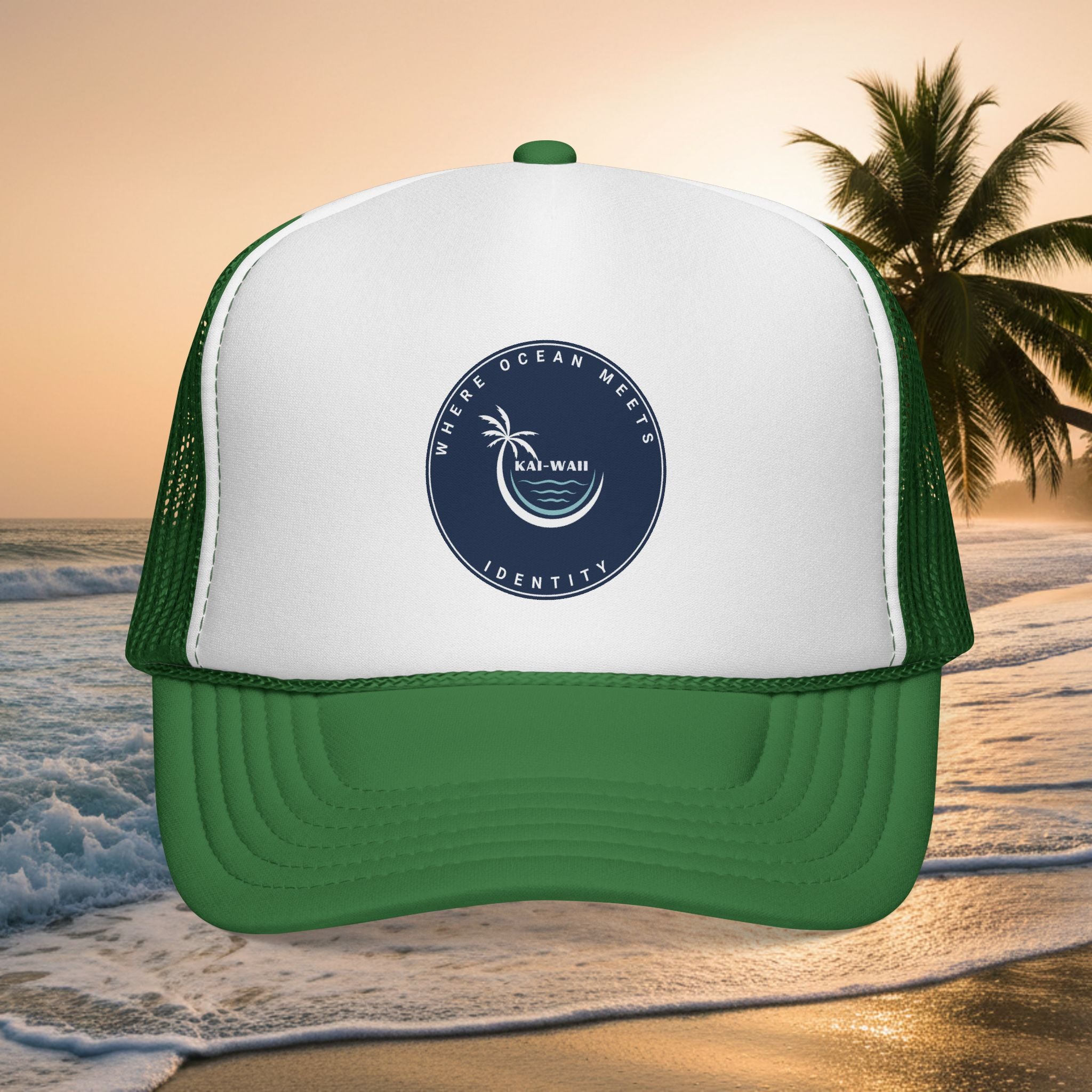 Coastal Vibes Trucker Cap â€” Ocean Club Palm Patch Snapback
