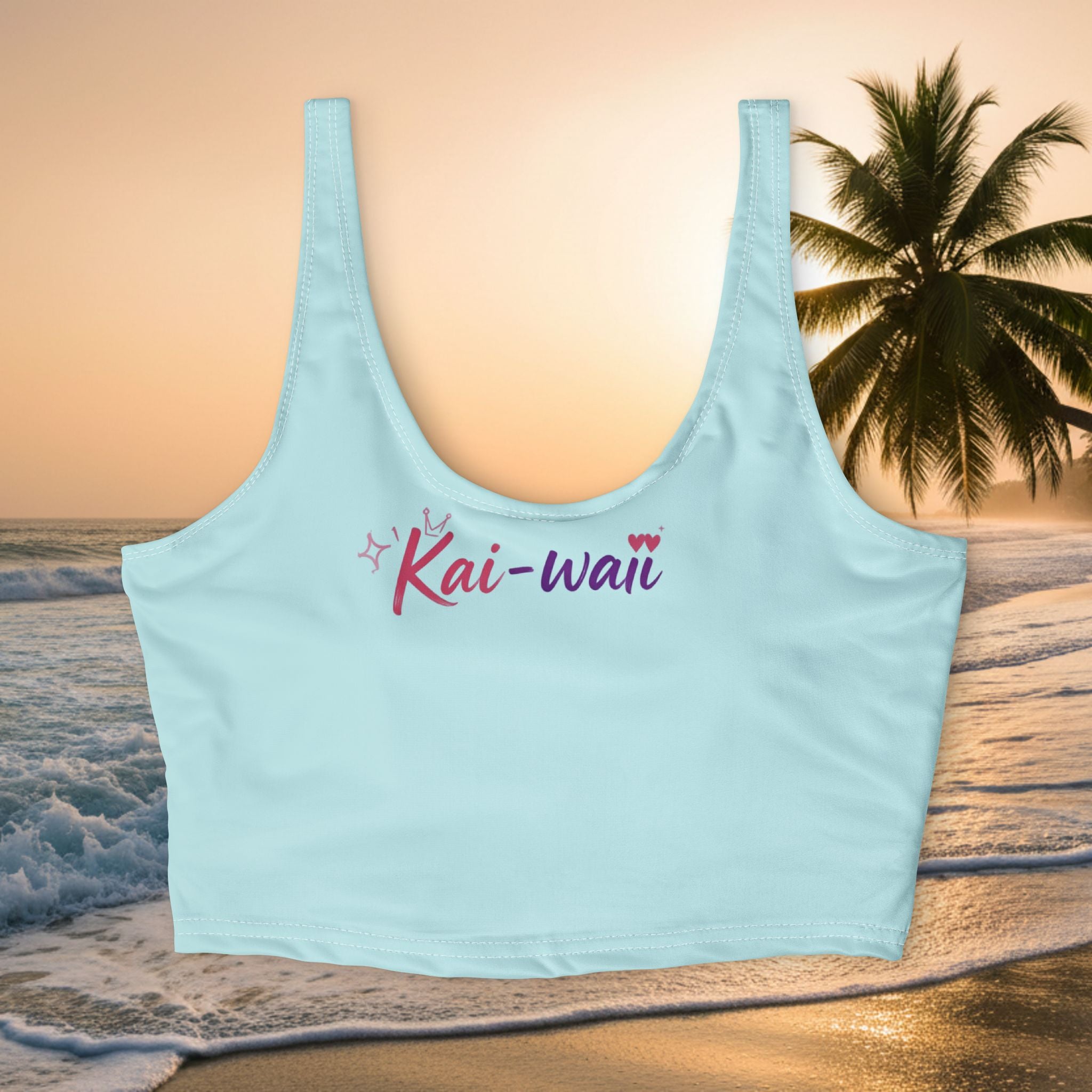 Kai-waii Script Sports Bra — Cute Pastel Beach Crop Top
