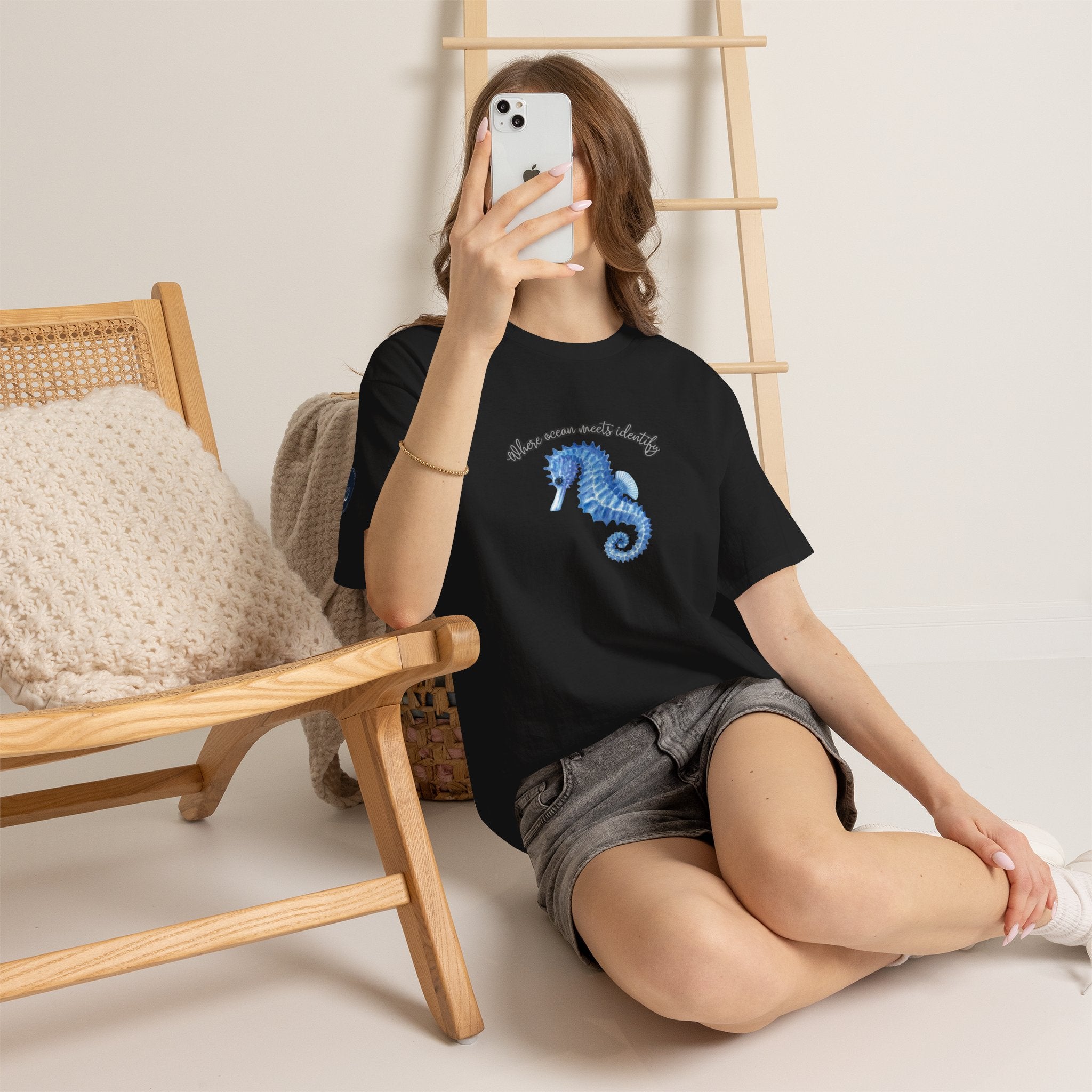 Seaside Seahorse T-Shirt — Blue Watercolor 'She Was Made Lovely' Tee