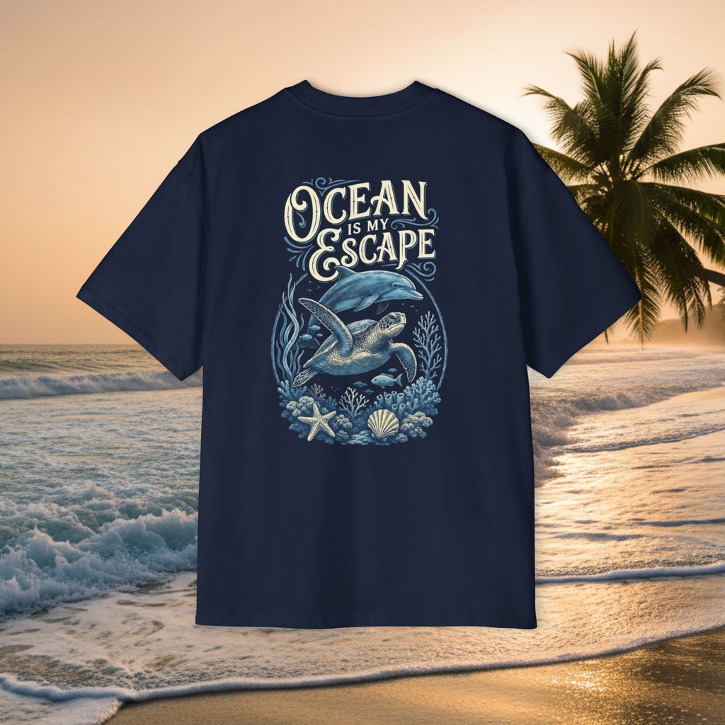 Ocean Is My Escape Tee — Men's Oversized Beach Graphic T-Shirt