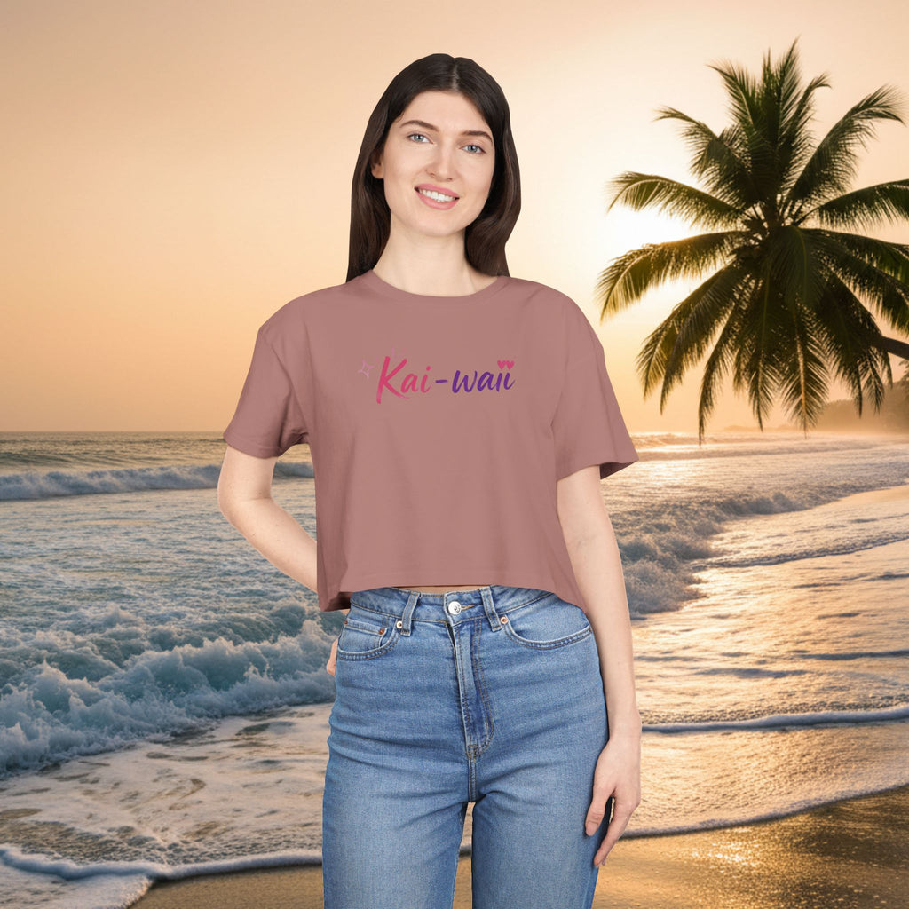 Crop Tee — "KAI-WAII" Minimal Script Graphic Top