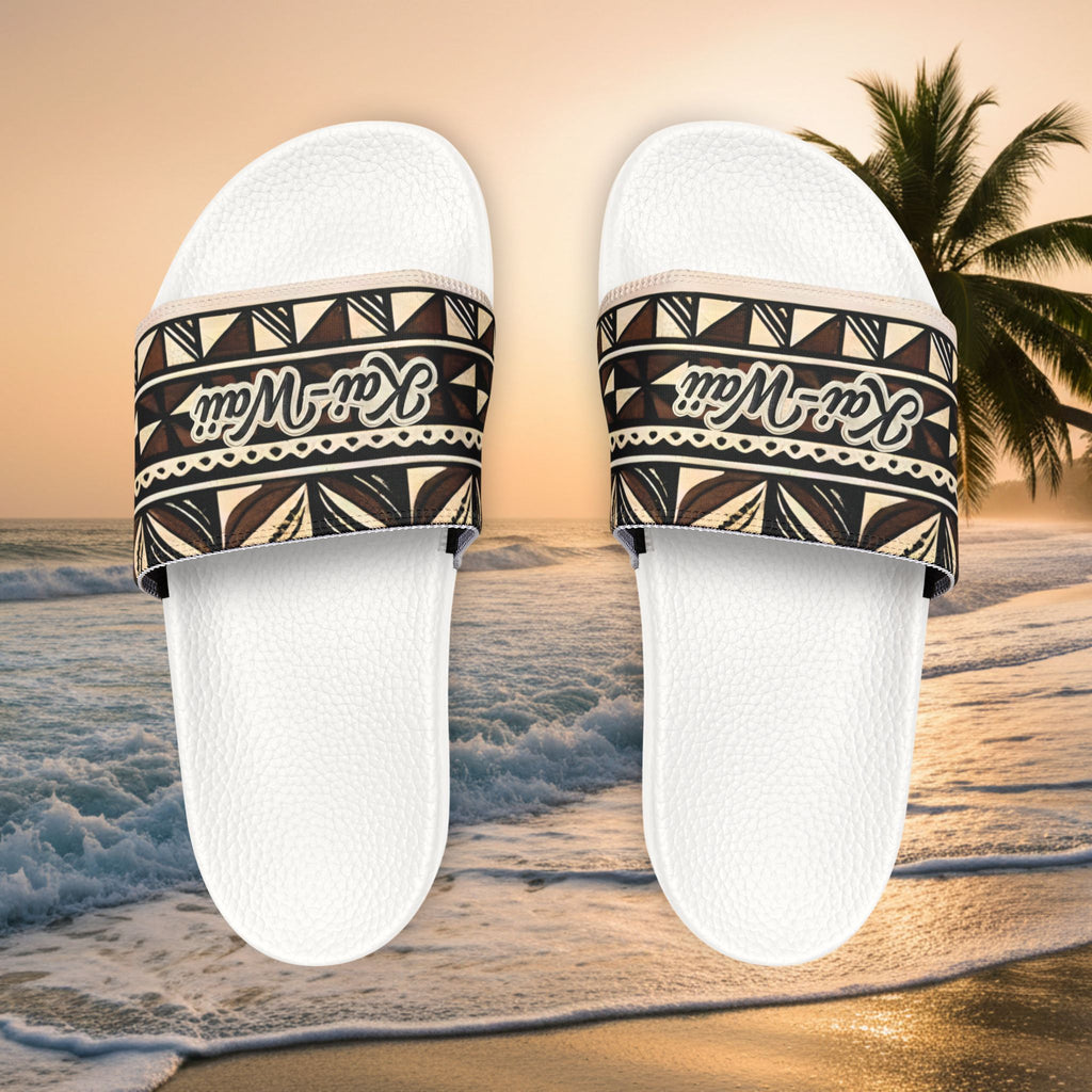 Men’s Slide Sandals with Tribal Print Straps — (Straps are removable)