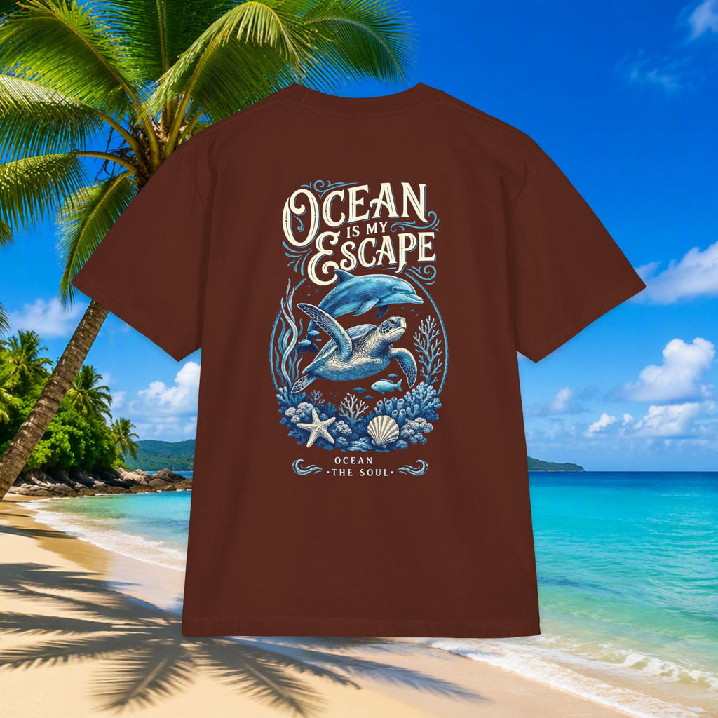 Ocean Is My Escape T‑Shirt — Coastal Whale & Seashell Premium Graphic Tee