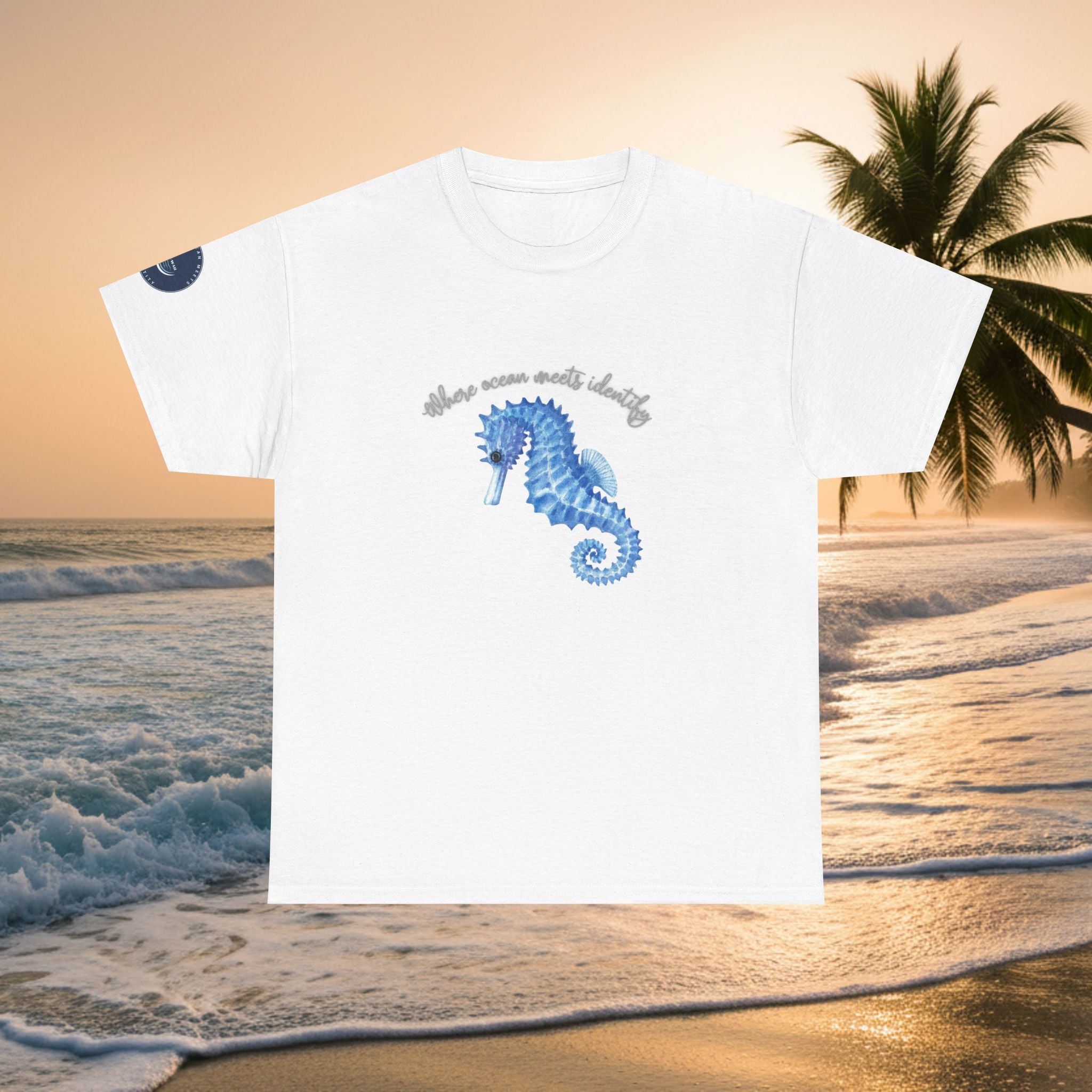 Seaside Seahorse T-Shirt — Blue Watercolor 'She Was Made Lovely' Tee