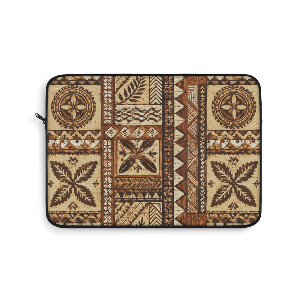 Tribal Tapa Pattern Laptop Sleeve — Rustic Polynesian-Inspired Tech Case