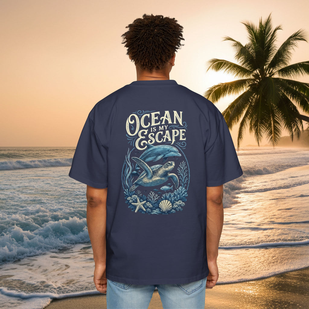 Ocean Is My Escape Tee — Men's Oversized Beach Graphic T-Shirt