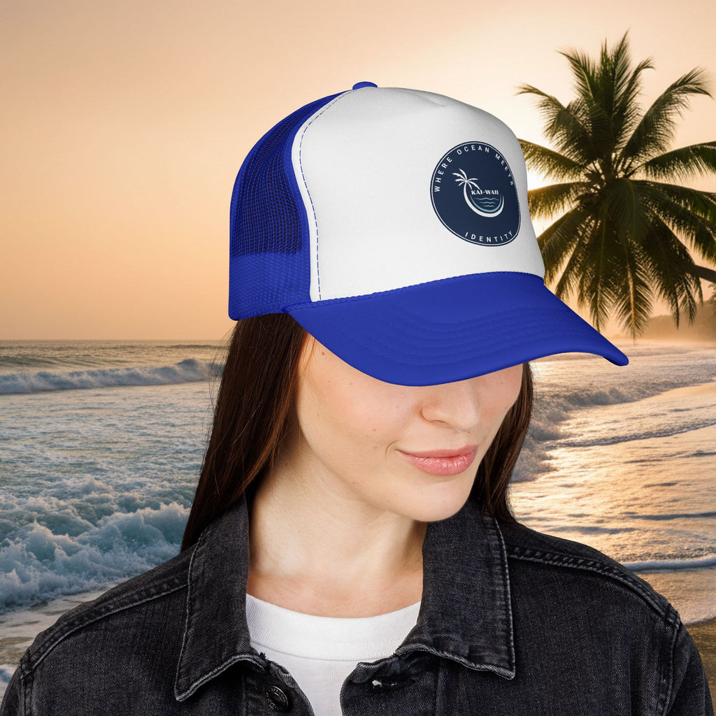 Coastal Vibes Trucker Cap â€” Ocean Club Palm Patch Snapback