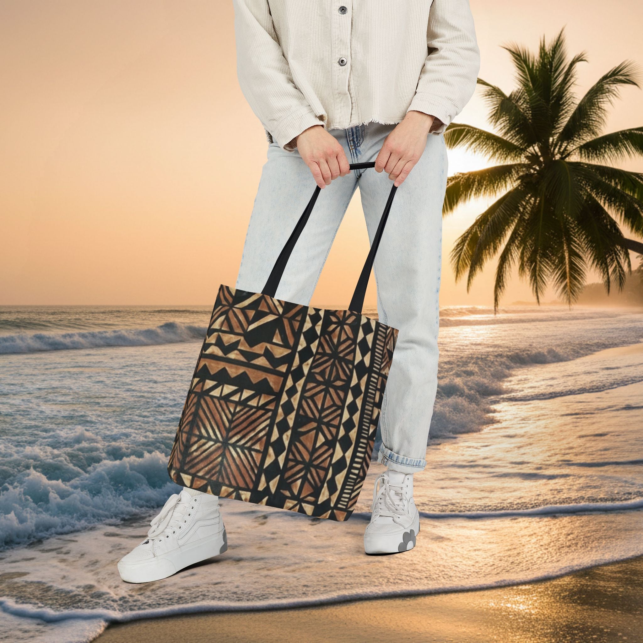 Tribal Pattern Canvas Tote Bag — Beach Market Tote Bag