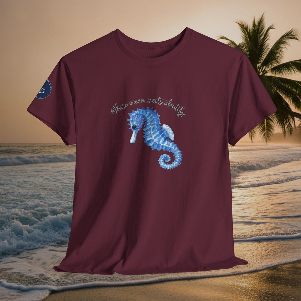 Seaside Seahorse T-Shirt — Blue Watercolor 'She Was Made Lovely' Tee