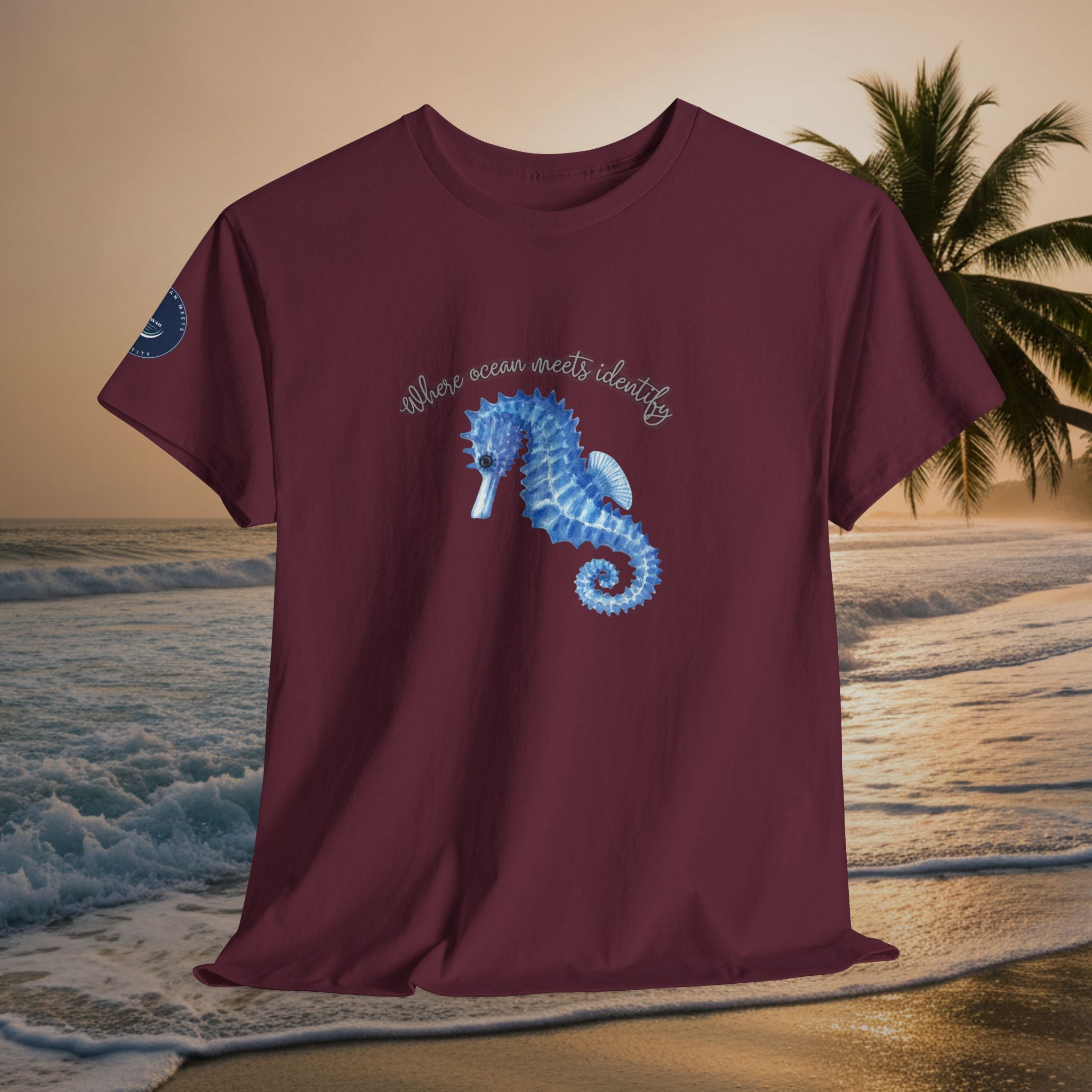 Seaside Seahorse T-Shirt — Blue Watercolor 'She Was Made Lovely' Tee
