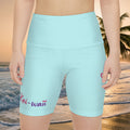 KAI-WAII Heart Print Women's Workout Shorts — Light Blue High-Waist Biker Shorts