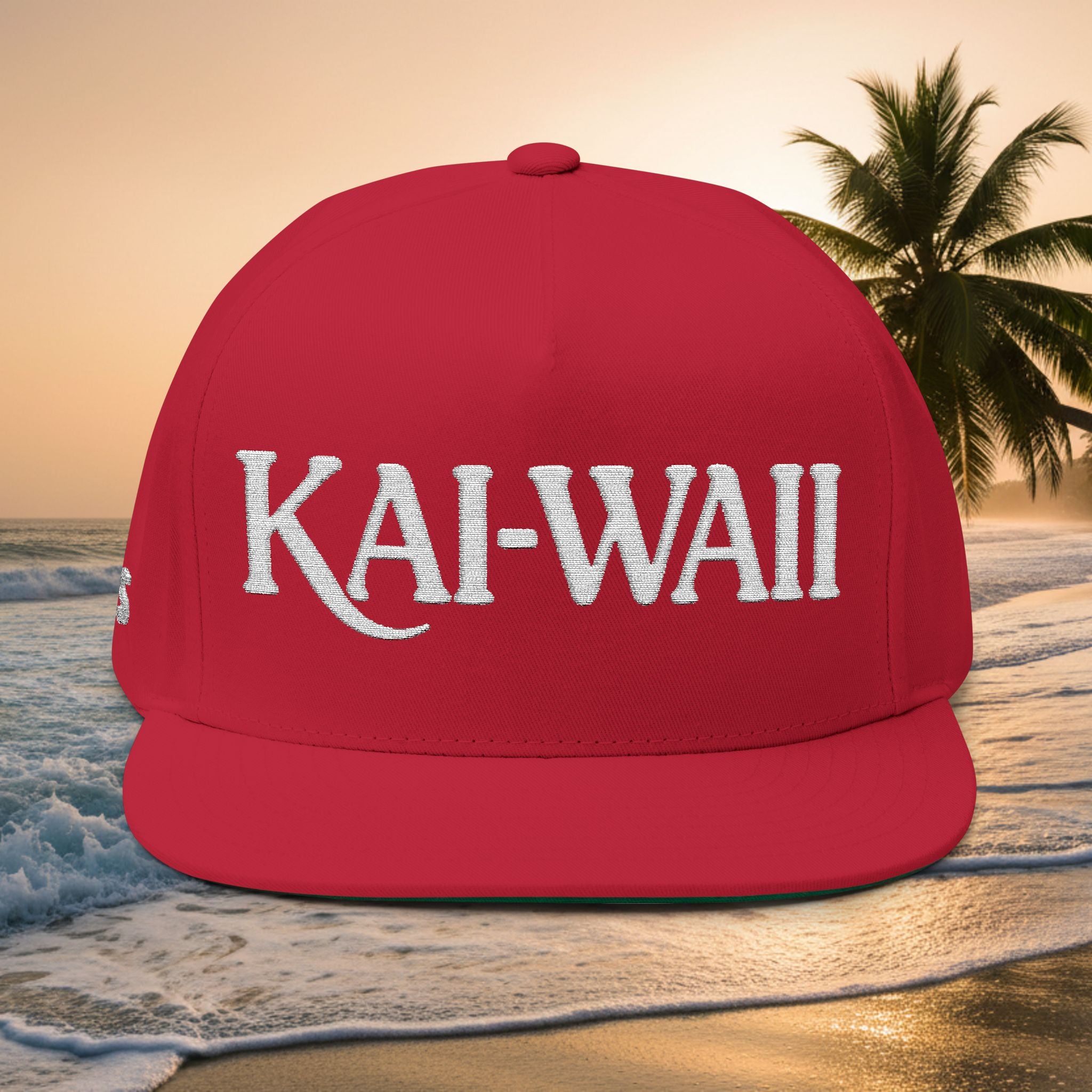 Kai-Wai Embroidered Flat Bill Cap — Nautical Beach Snapback [Personalizable]