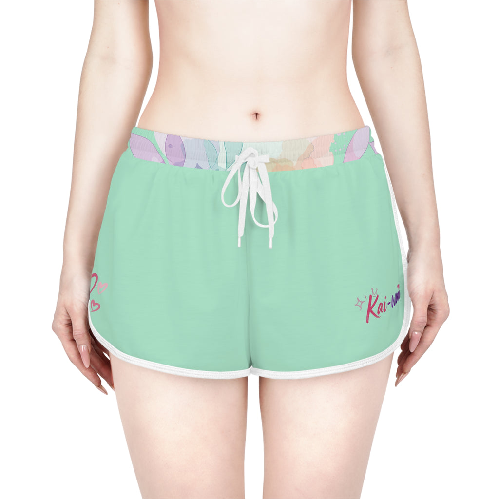 Kai-Waii Pastel Mint Women's Relaxed Shorts — Cute Heart Graphic Lounge Shorts