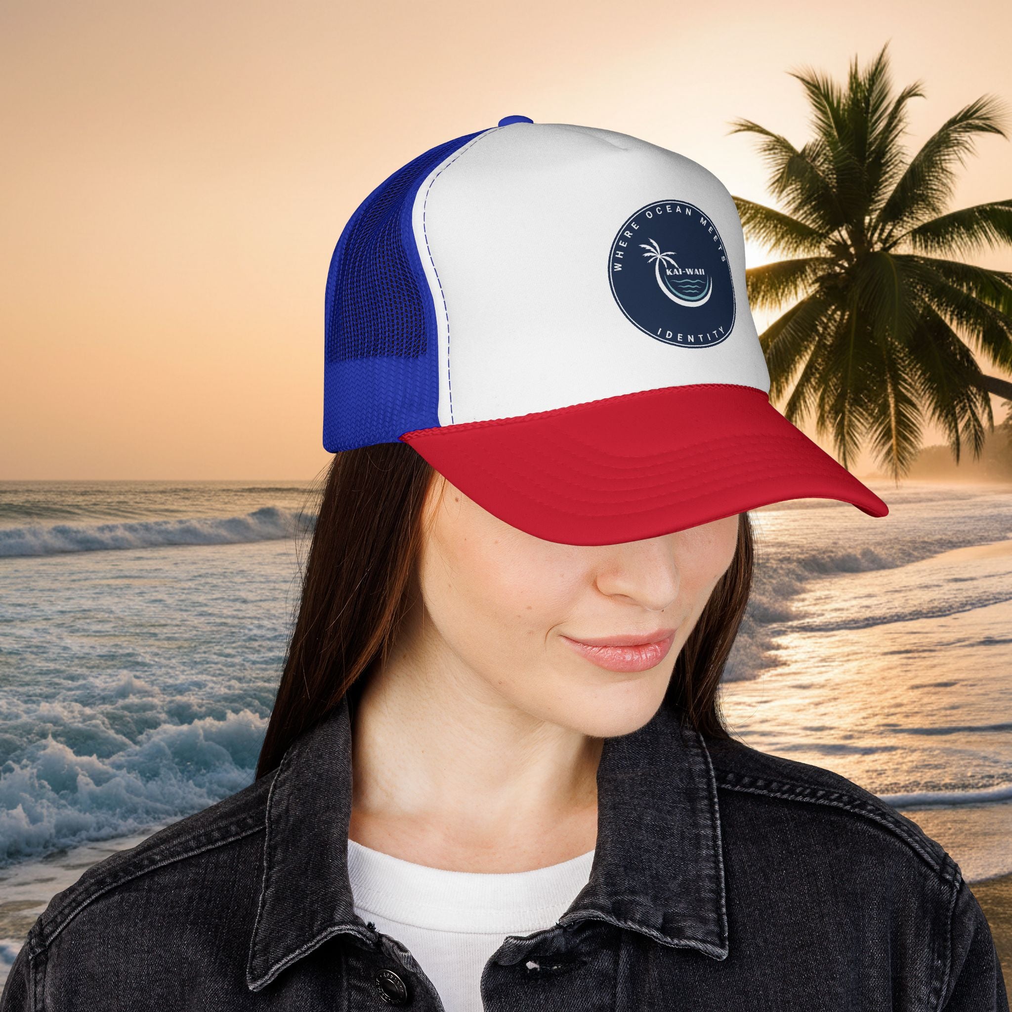 Coastal Vibes Trucker Cap â€” Ocean Club Palm Patch Snapback