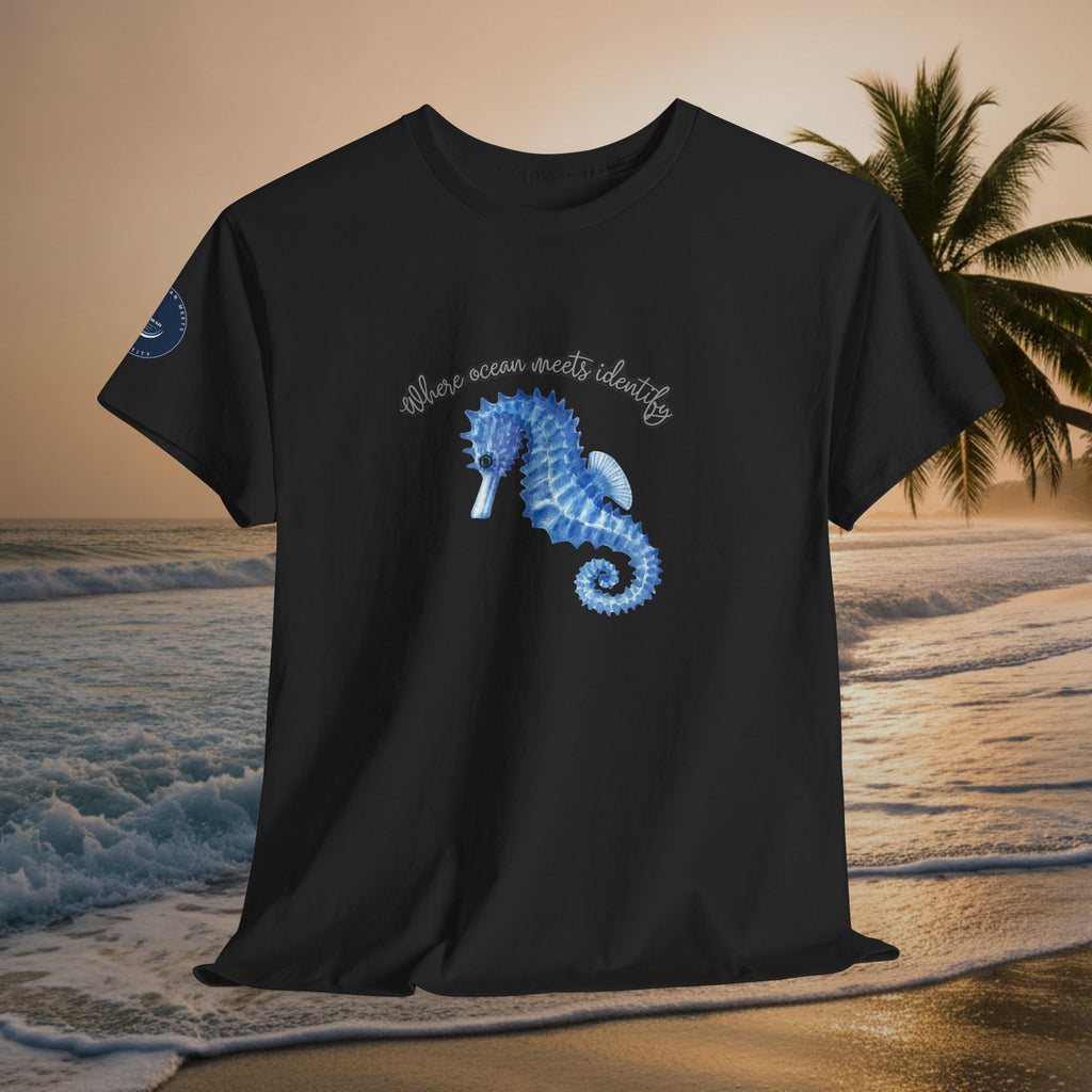 Seaside Seahorse T-Shirt — Blue Watercolor 'She Was Made Lovely' Tee