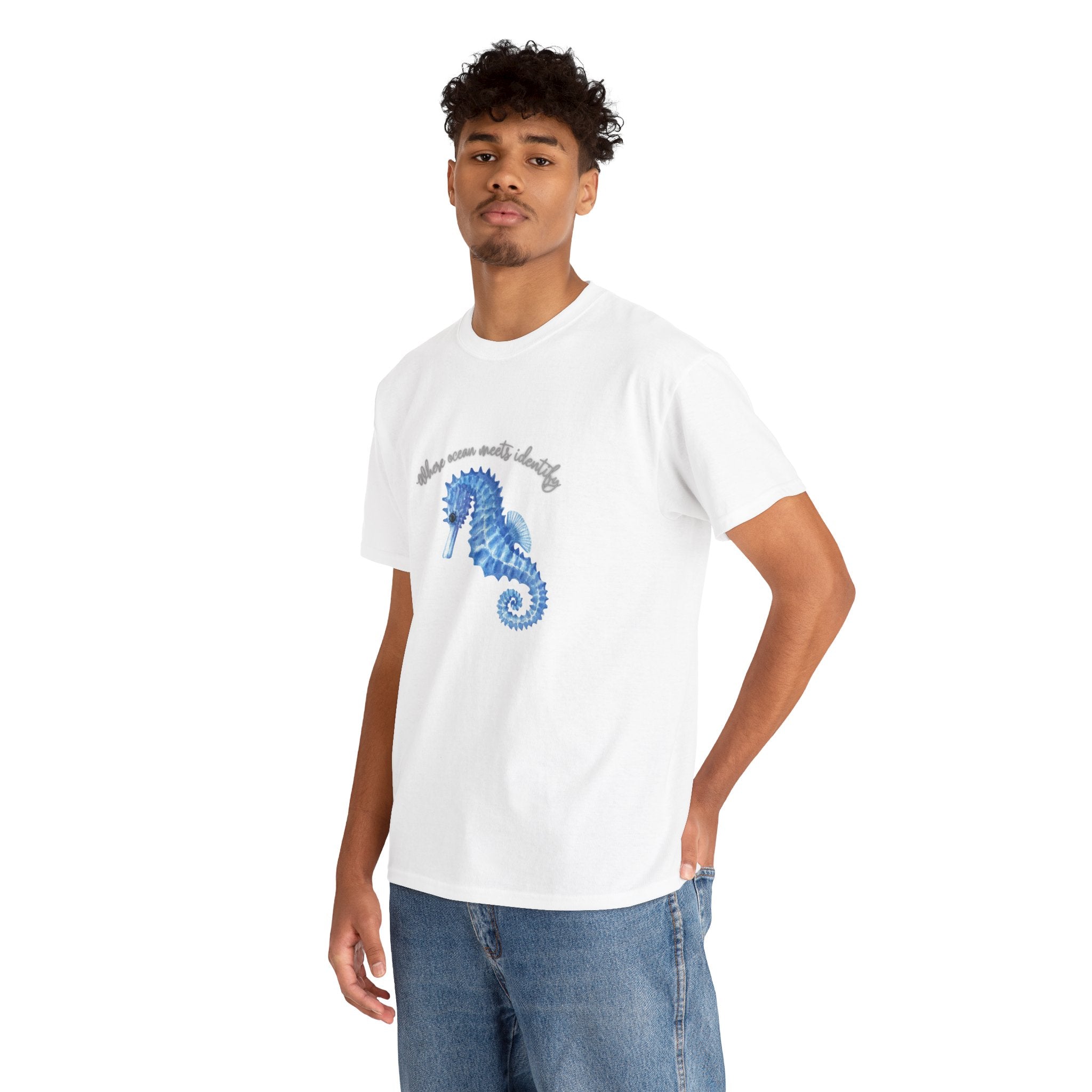 Seaside Seahorse T-Shirt — Blue Watercolor 'She Was Made Lovely' Tee