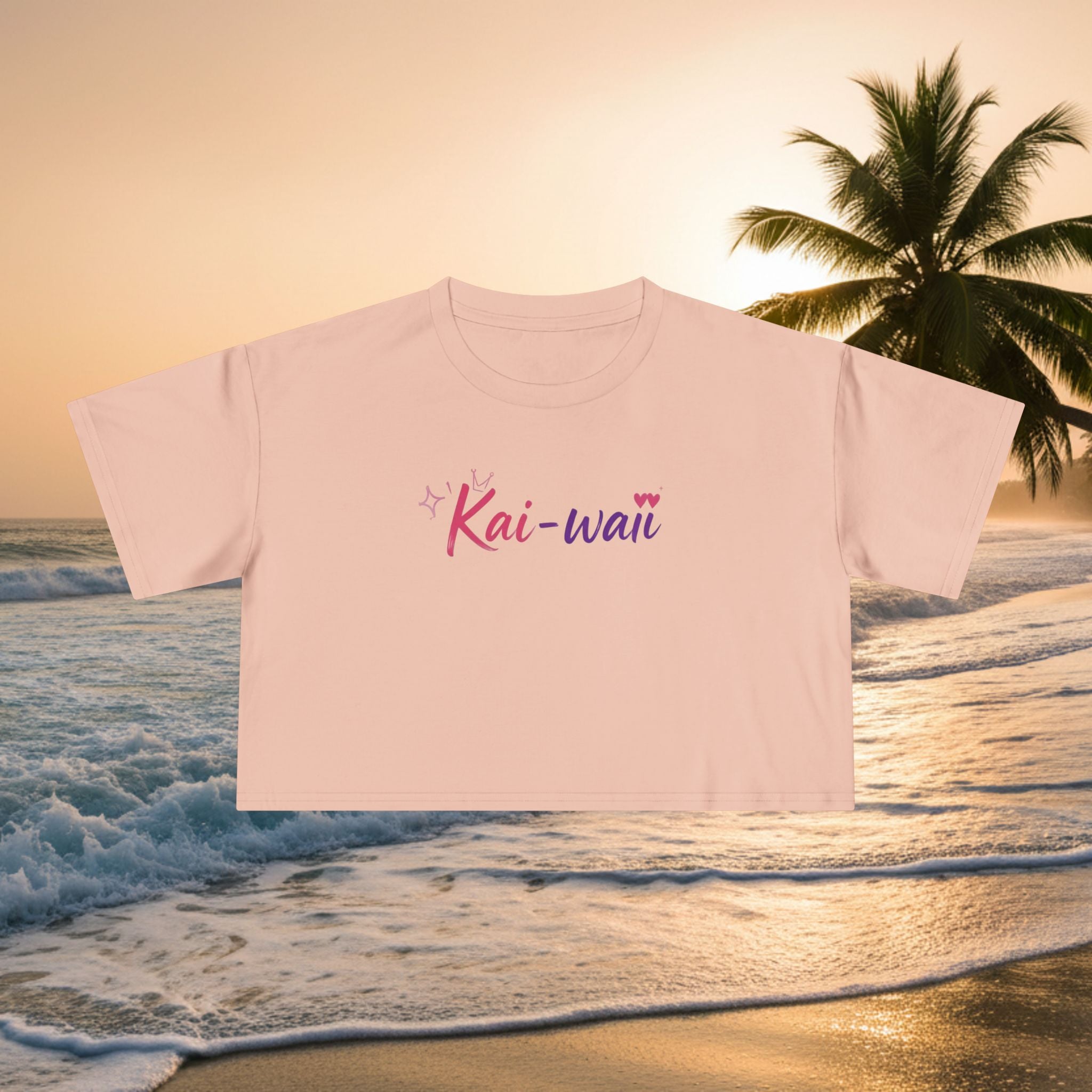 Crop Tee — "KAI-WAII" Minimal Script Graphic Top