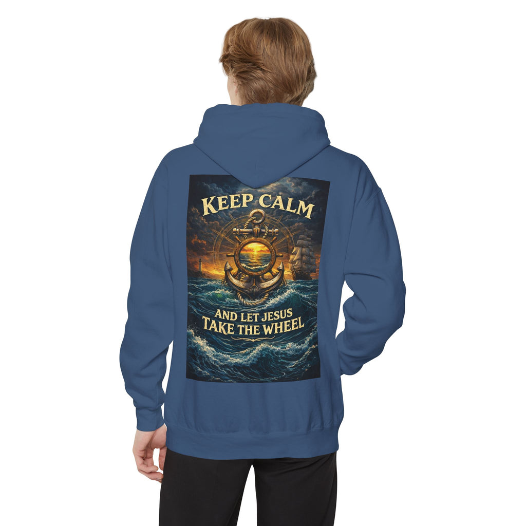 Hoodie - "Keep Calm and Let Jesus Take the Wheel" Nautical Graphic Hoodie