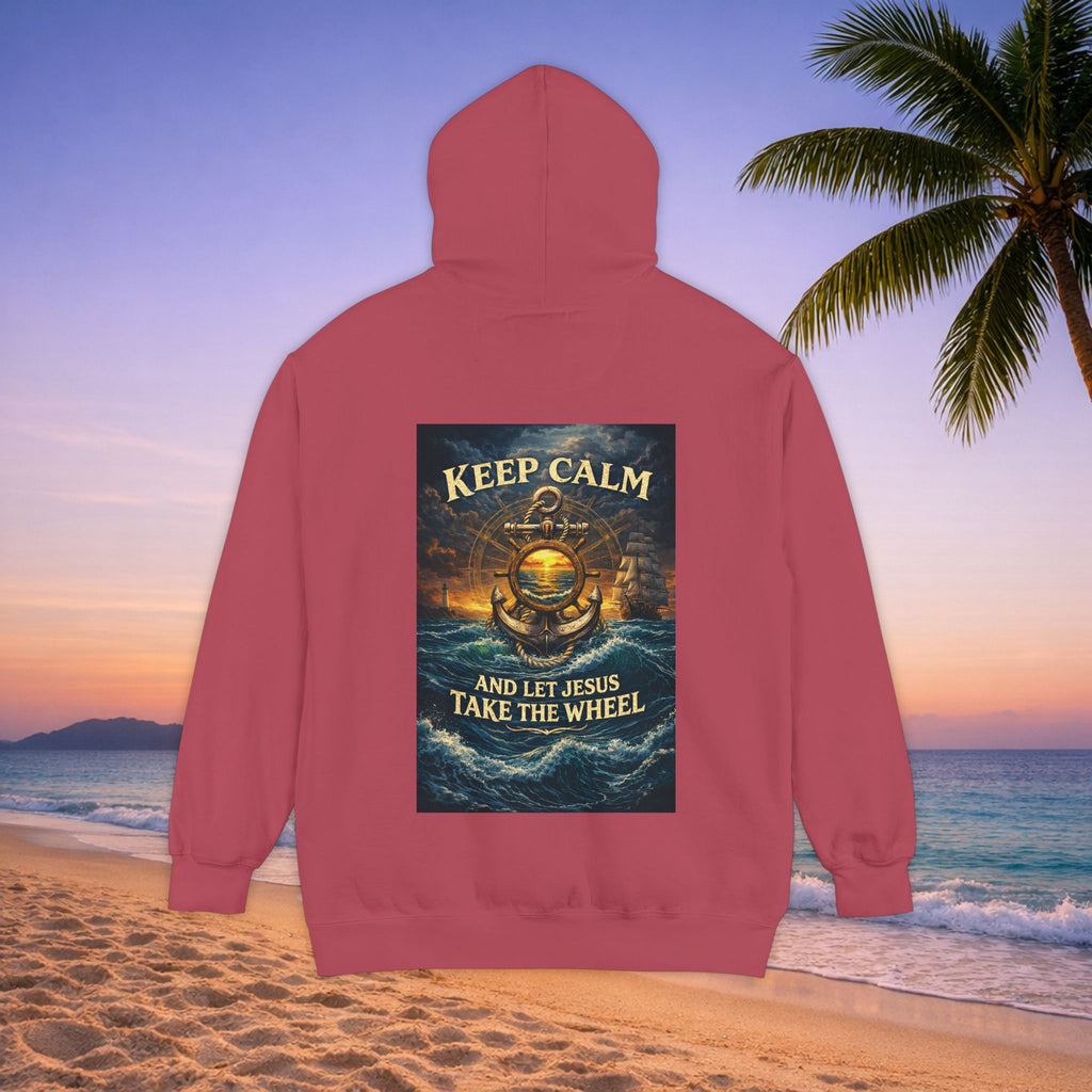 Hoodie - "Keep Calm and Let Jesus Take the Wheel" Nautical Graphic Hoodie