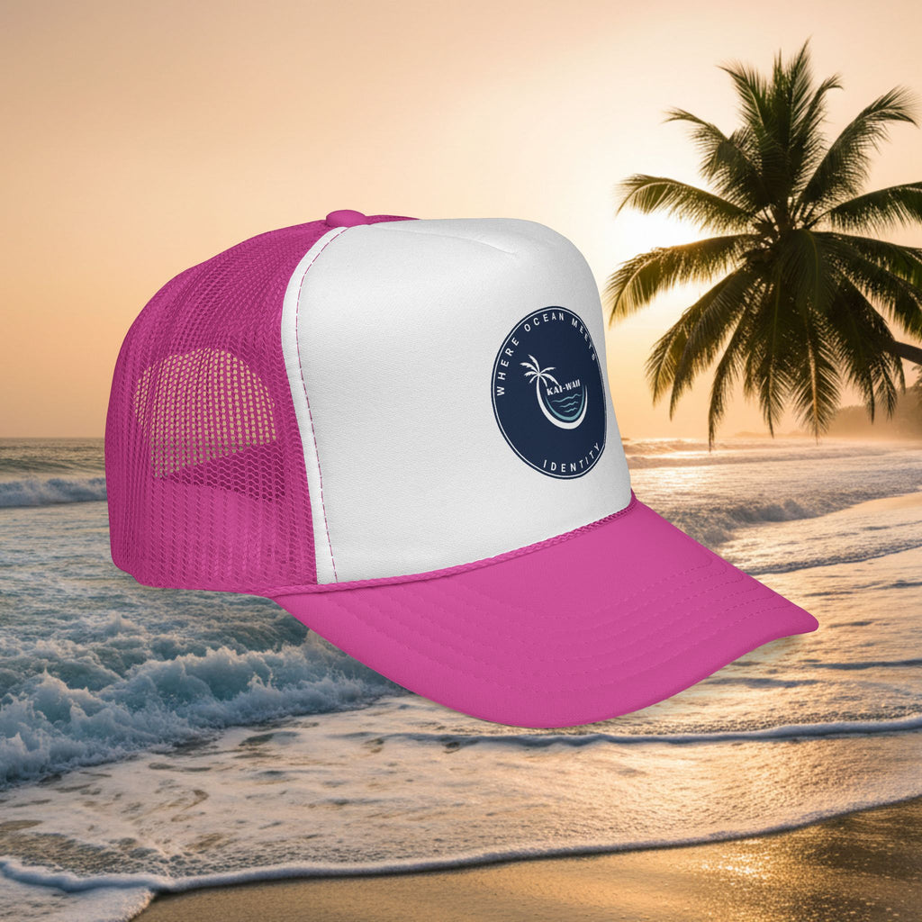 Coastal Vibes Trucker Cap â€” Ocean Club Palm Patch Snapback