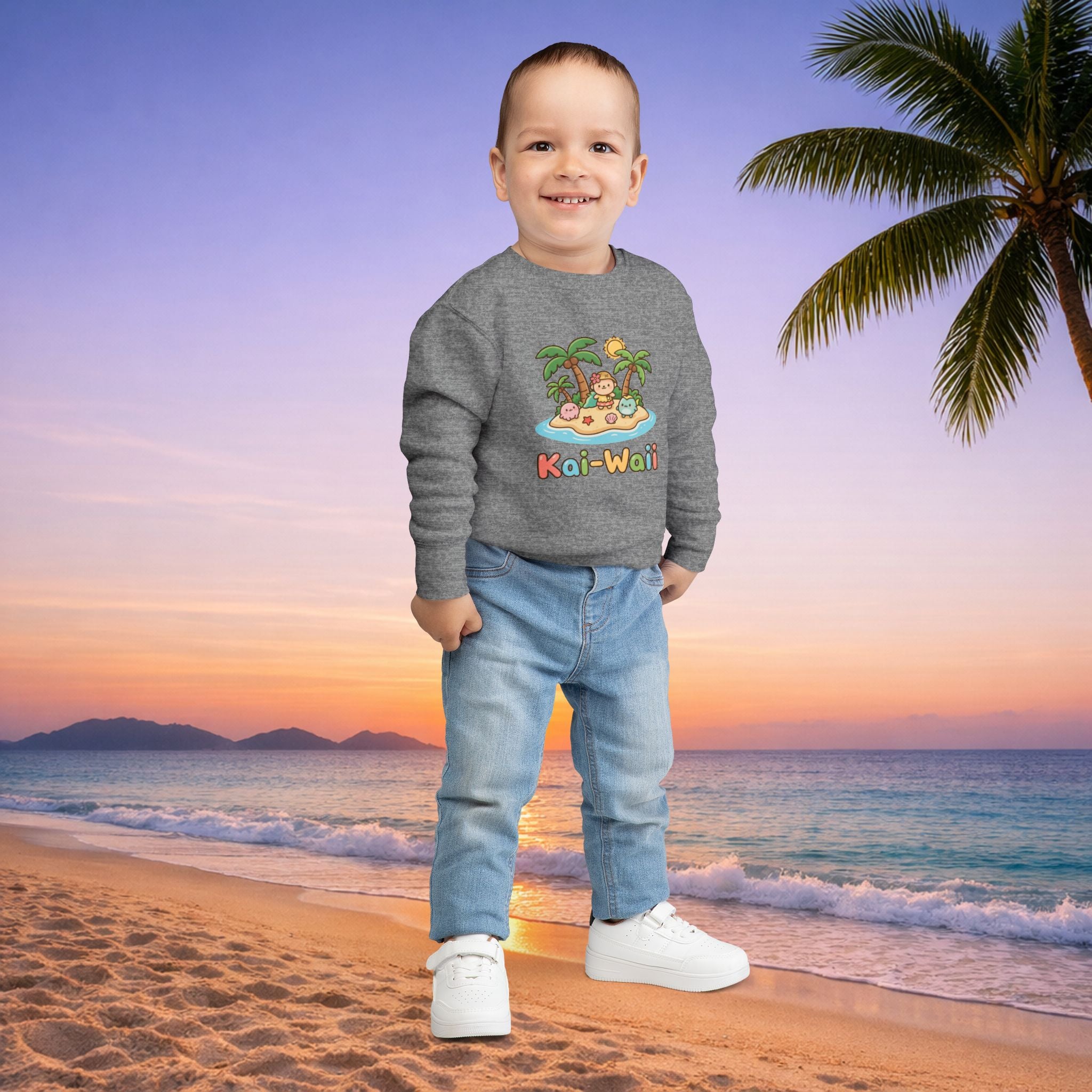Kai-Waii Island Toddler Sweatshirt — Cute Hawaiian Palm Beach Graphic
