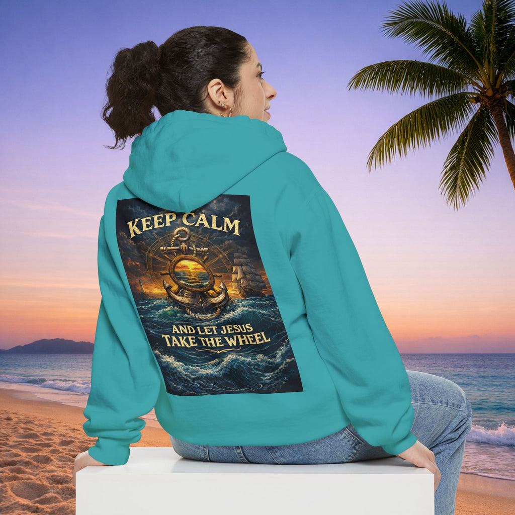 Hoodie - "Keep Calm and Let Jesus Take the Wheel" Nautical Graphic Hoodie