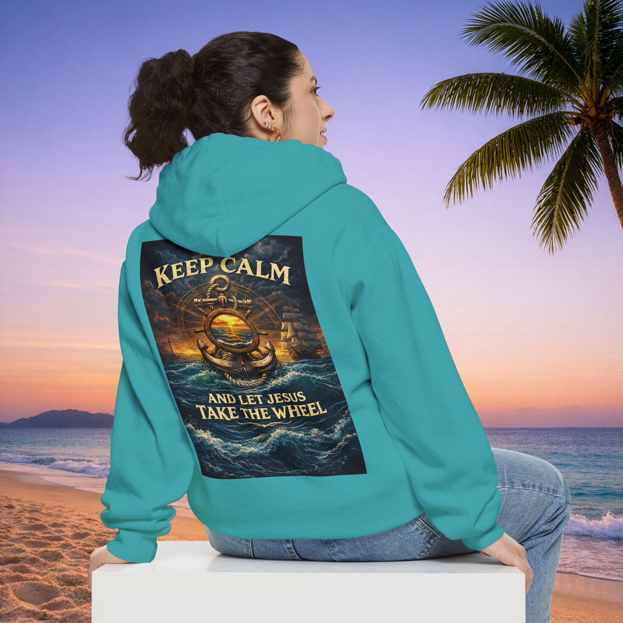Hoodie - "Keep Calm and Let Jesus Take the Wheel" Nautical Graphic Hoodie