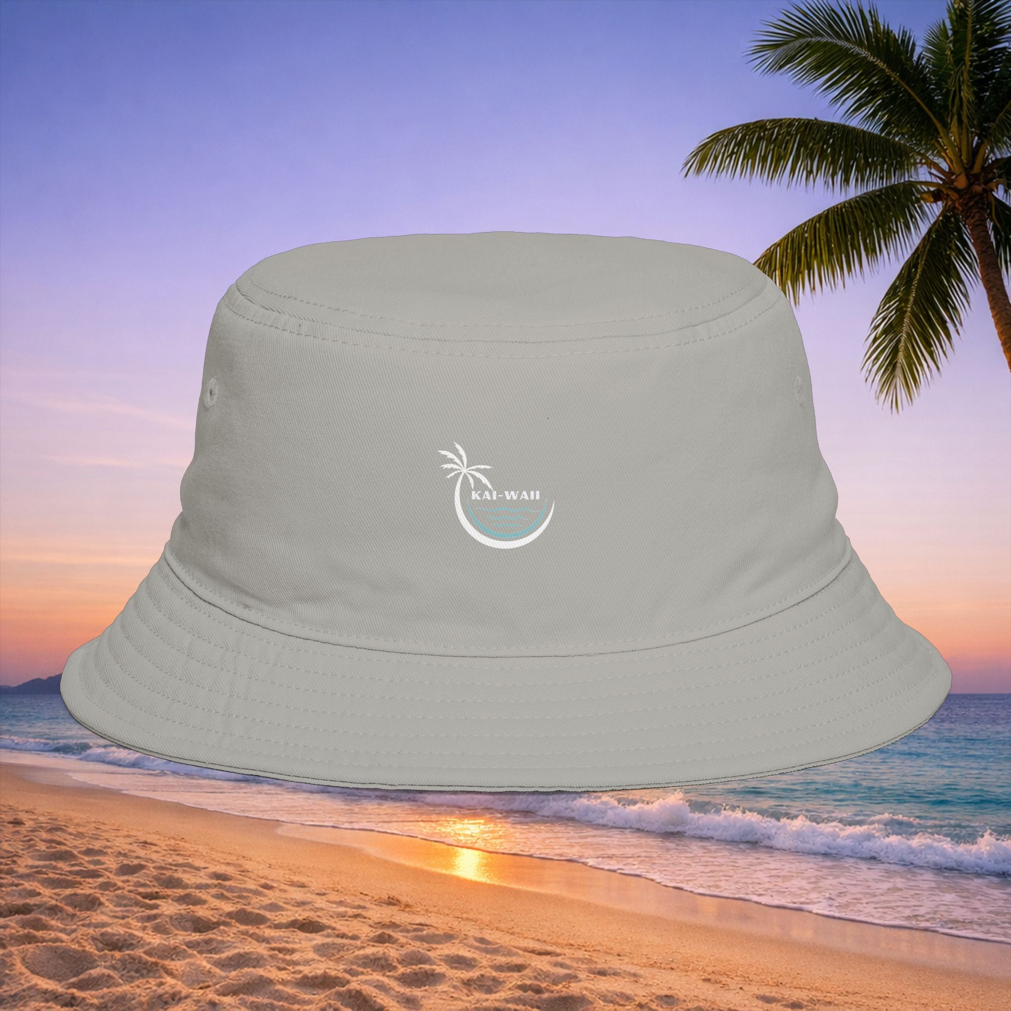 Bucket Hat – 'Kai-Waii' Tropical Palm Logo Beach Bucket Hat