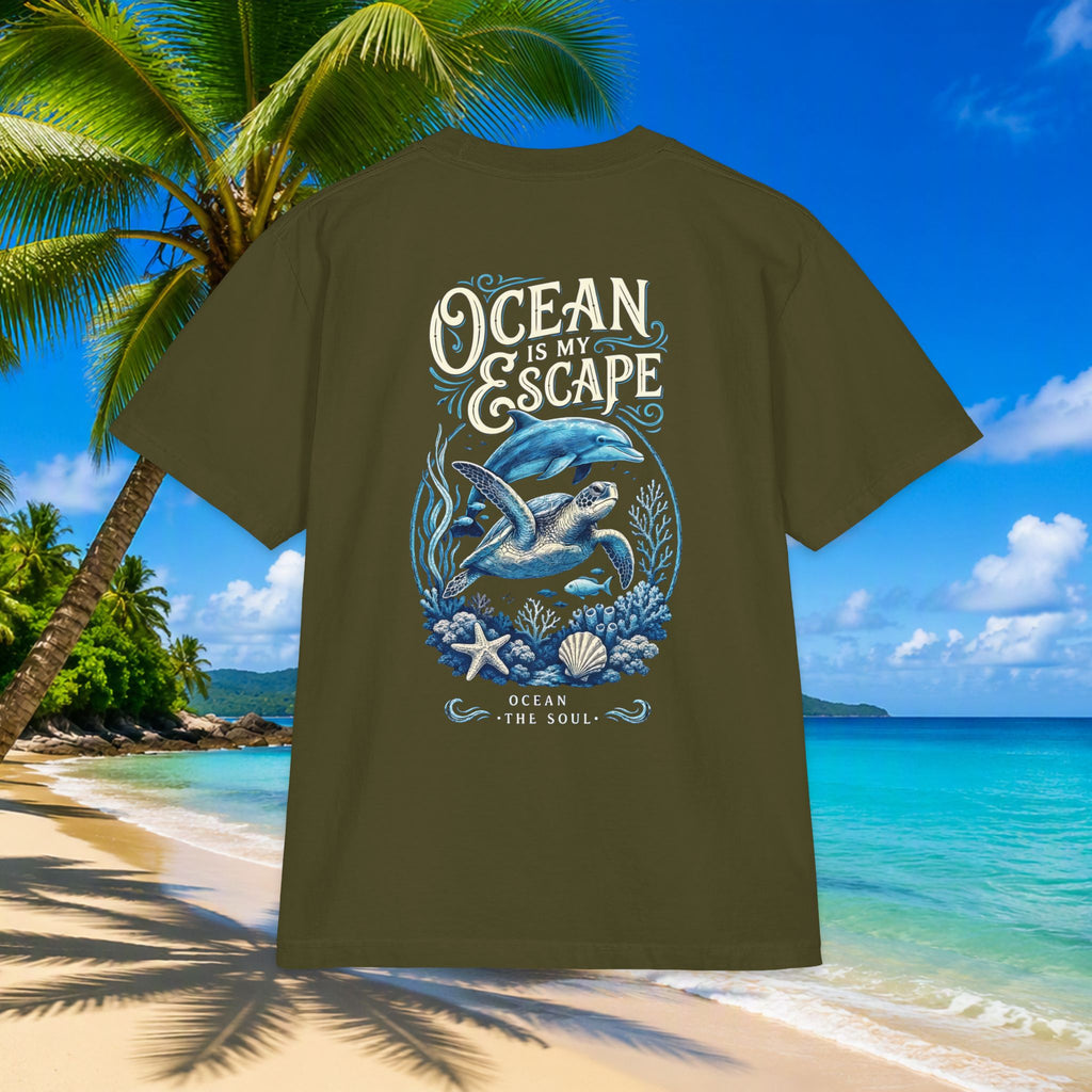 Ocean Is My Escape T‑Shirt — Coastal Whale & Seashell Premium Graphic Tee