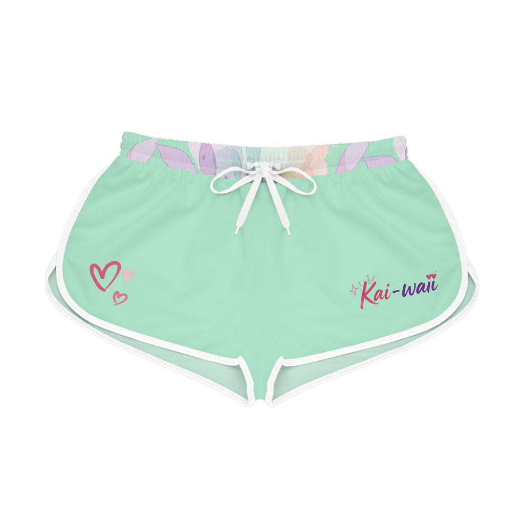 Kai-Waii Pastel Mint Women's Relaxed Shorts — Cute Heart Graphic Lounge Shorts