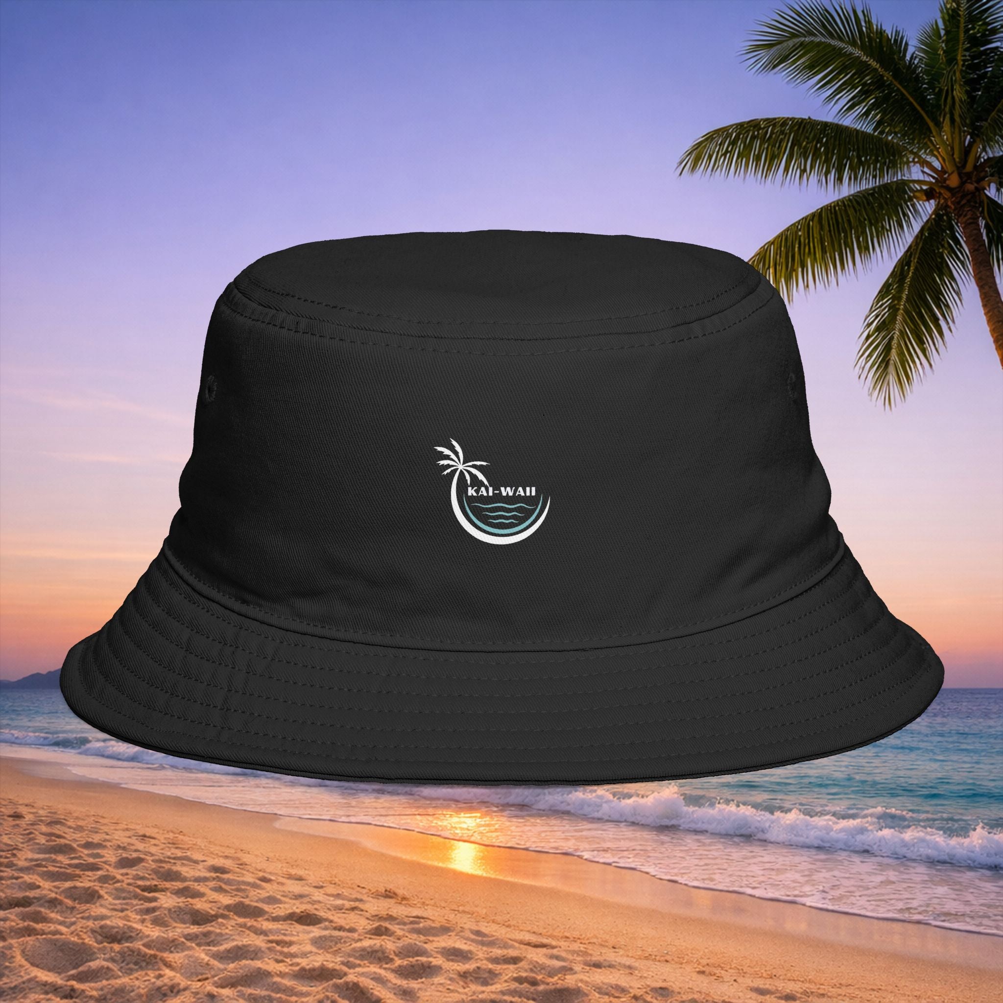 Bucket Hat – 'Kai-Waii' Tropical Palm Logo Beach Bucket Hat