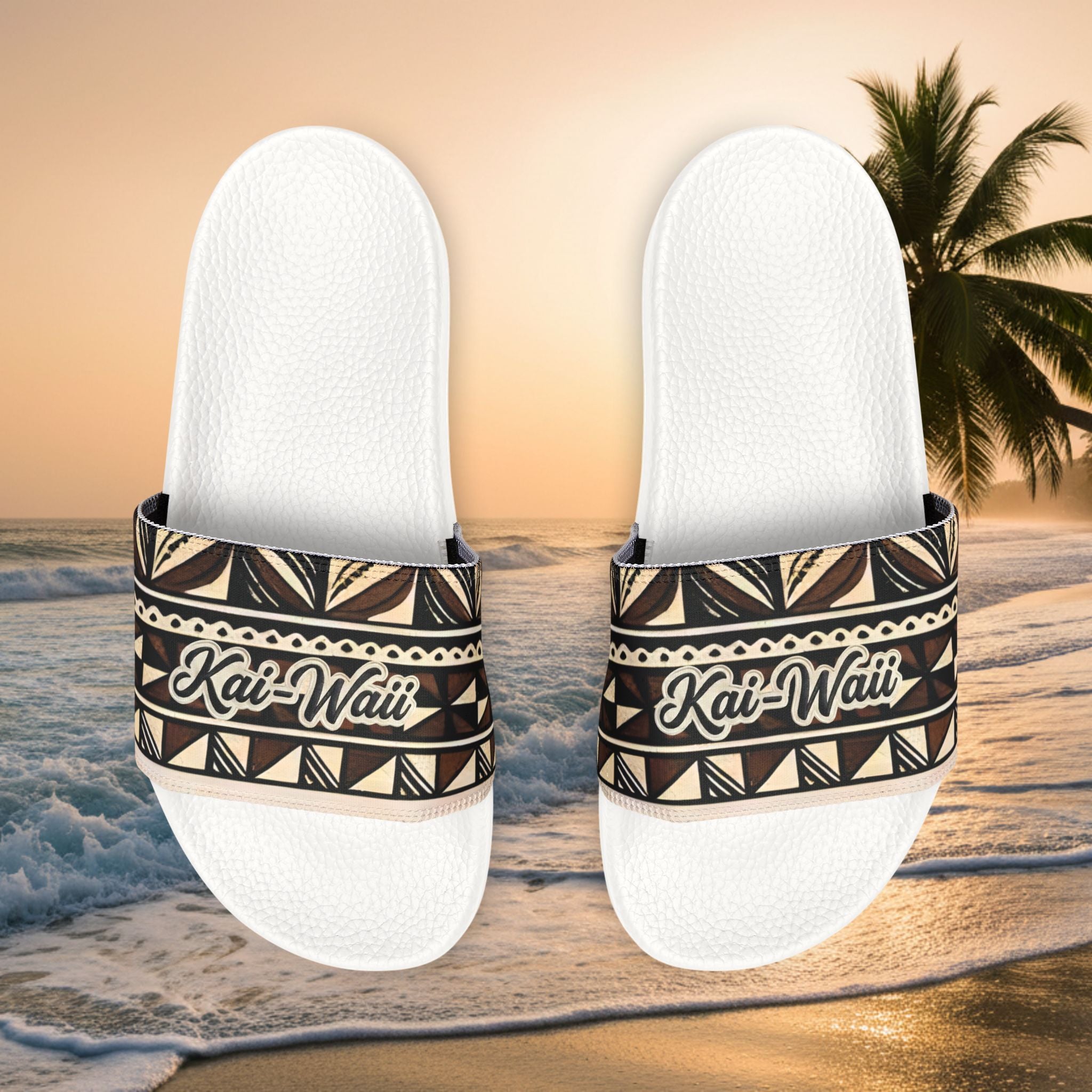 Men’s Slide Sandals with Tribal Print Straps — (Straps are removable)