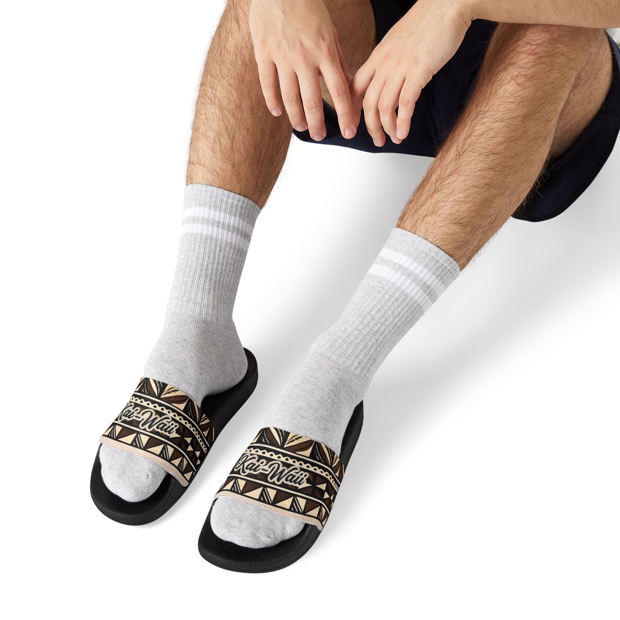 Men’s Slide Sandals with Tribal Print Straps — (Straps are removable)