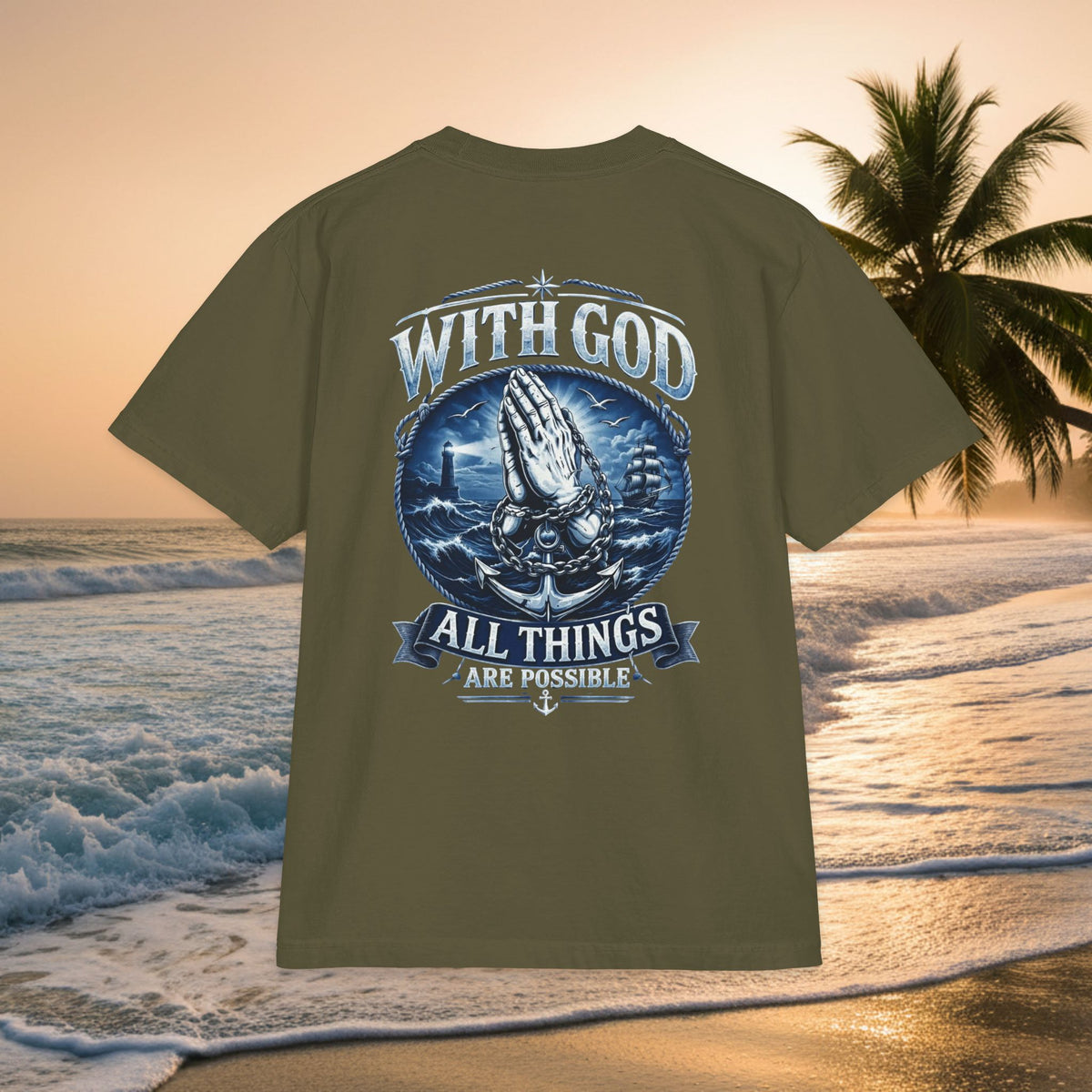 With God All Things Are Possible T-Shirt — Praying Hands Premium Christian Tee