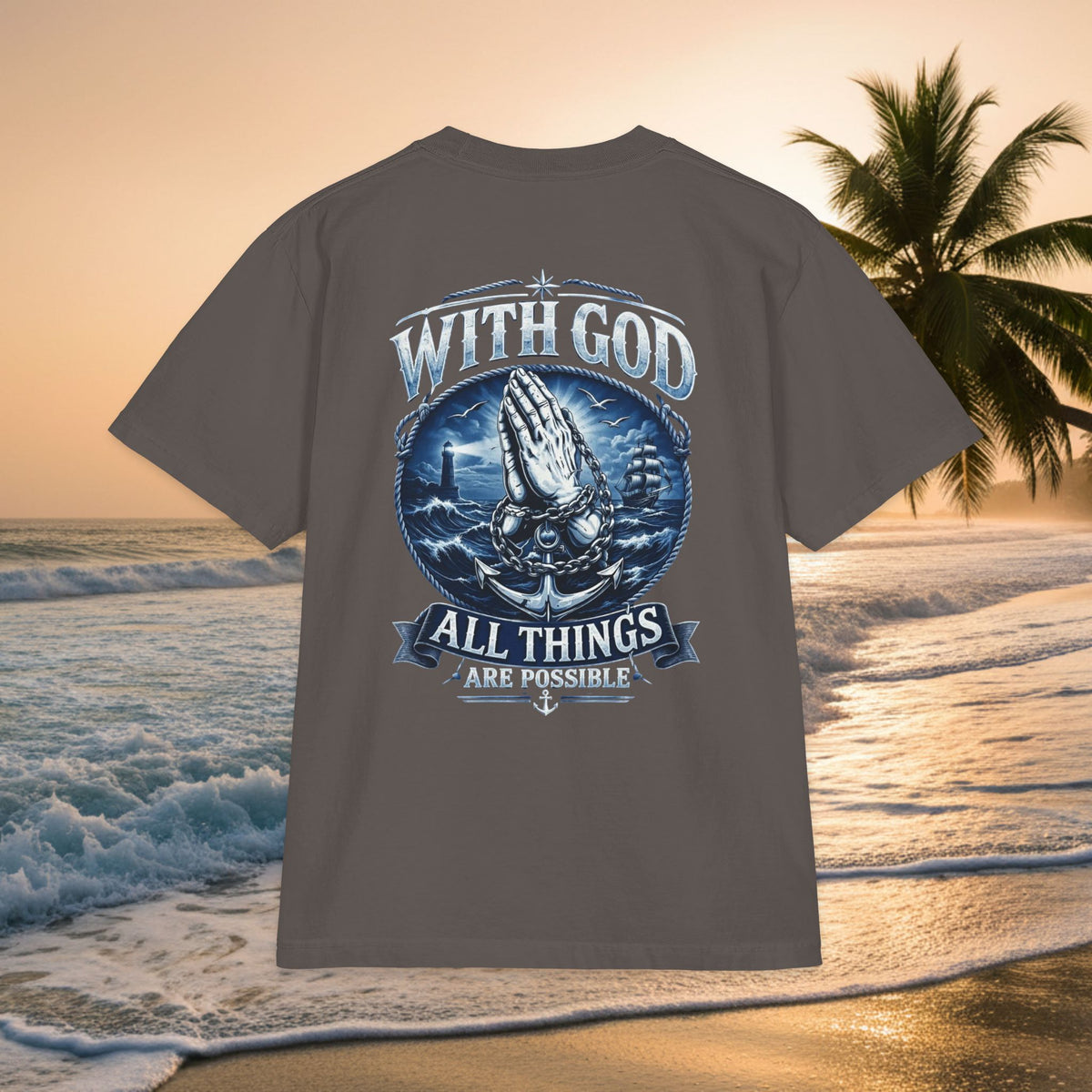 With God All Things Are Possible T-Shirt — Praying Hands Premium Christian Tee