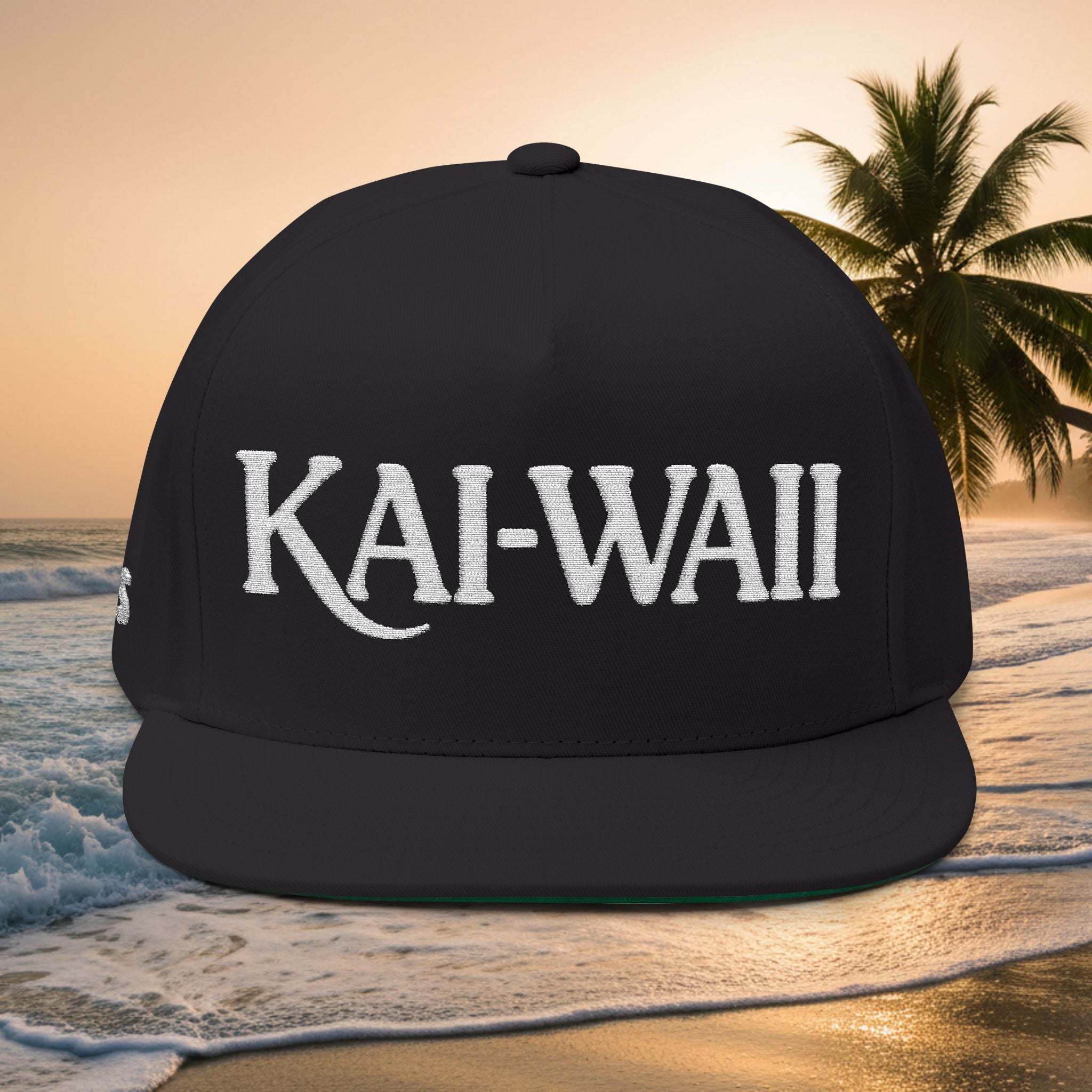 Kai-Wai Embroidered Flat Bill Cap — Nautical Beach Snapback [Personalizable]