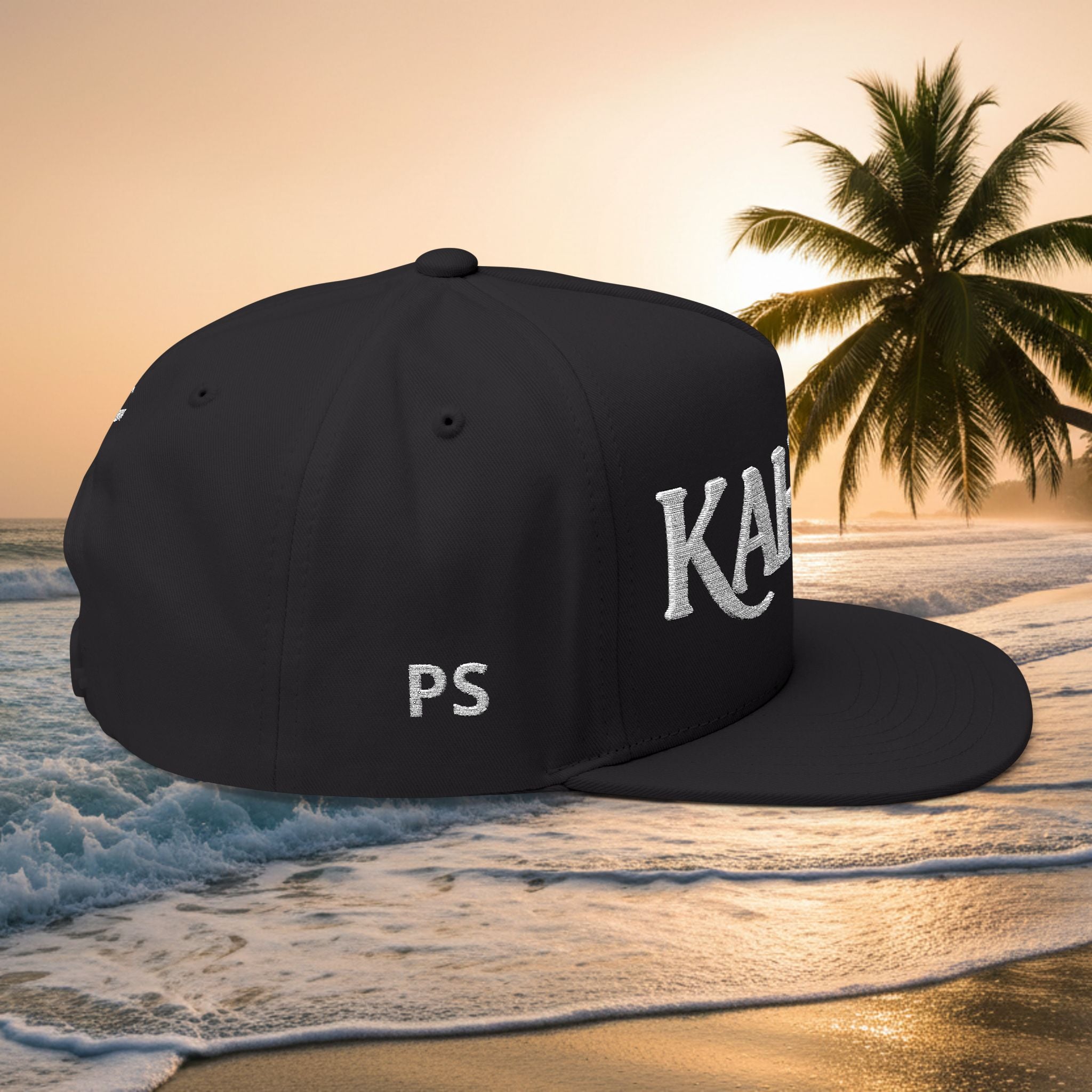 Kai-Wai Embroidered Flat Bill Cap — Nautical Beach Snapback [Personalizable]