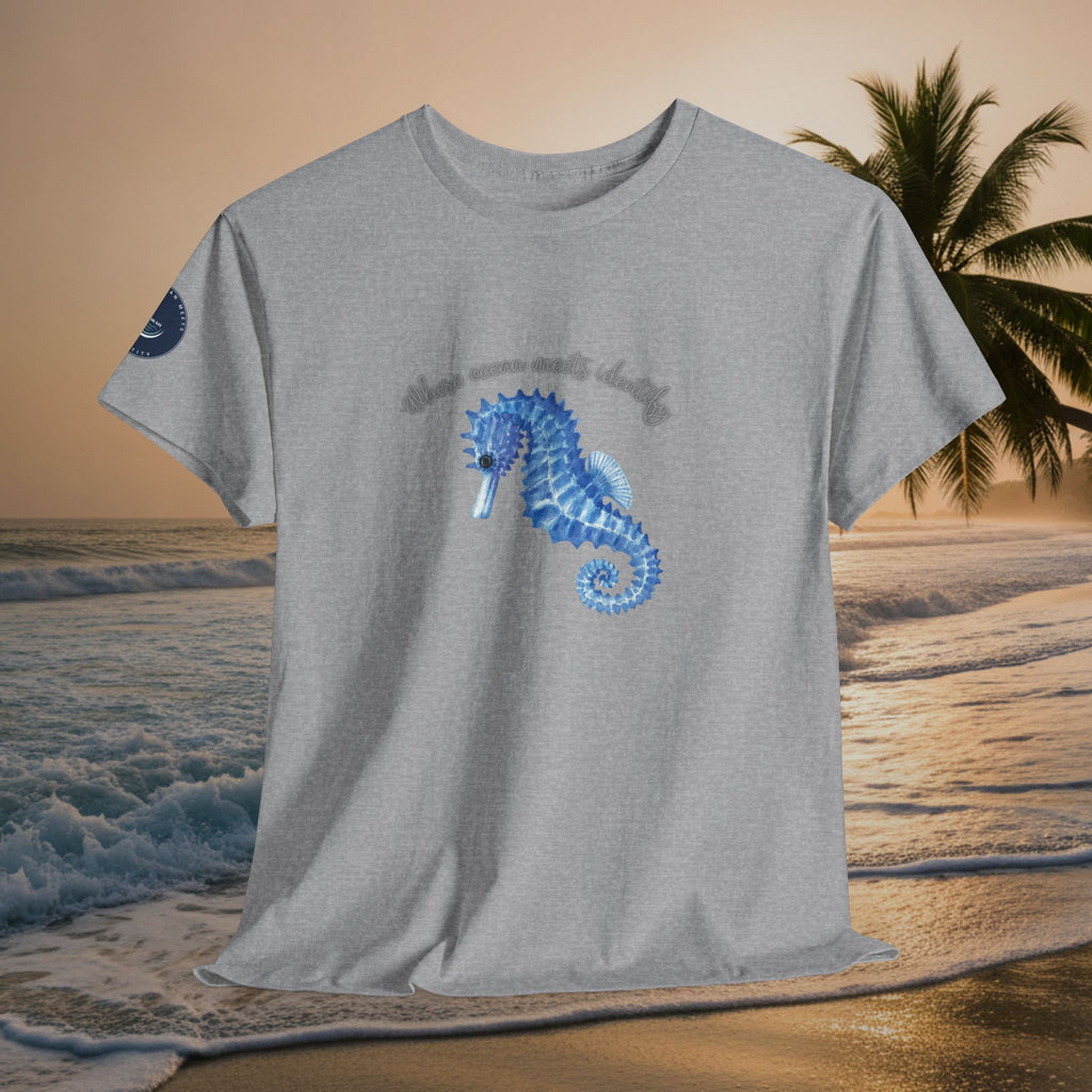 Seaside Seahorse T-Shirt — Blue Watercolor 'She Was Made Lovely' Tee