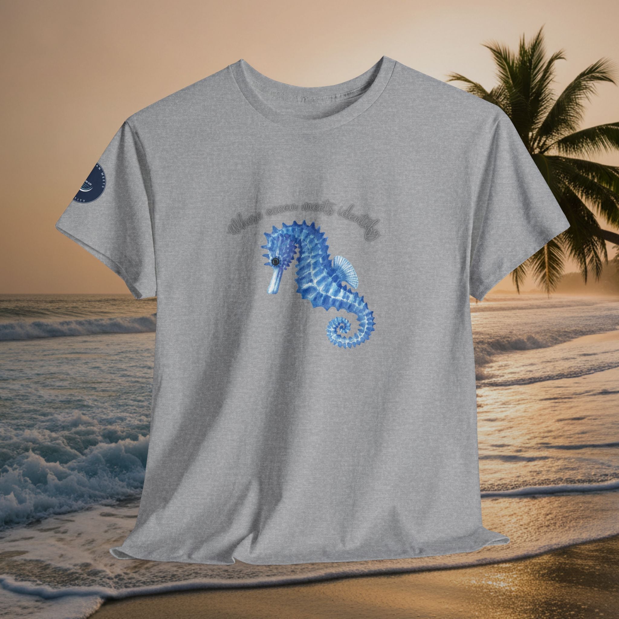 Seaside Seahorse T-Shirt — Blue Watercolor 'She Was Made Lovely' Tee