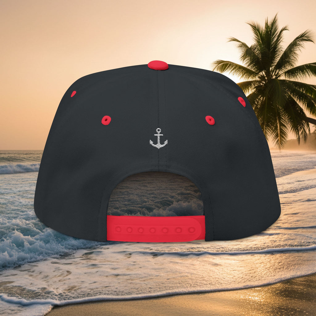 Kai-Wai Embroidered Flat Bill Cap — Nautical Beach Snapback [Personalizable]