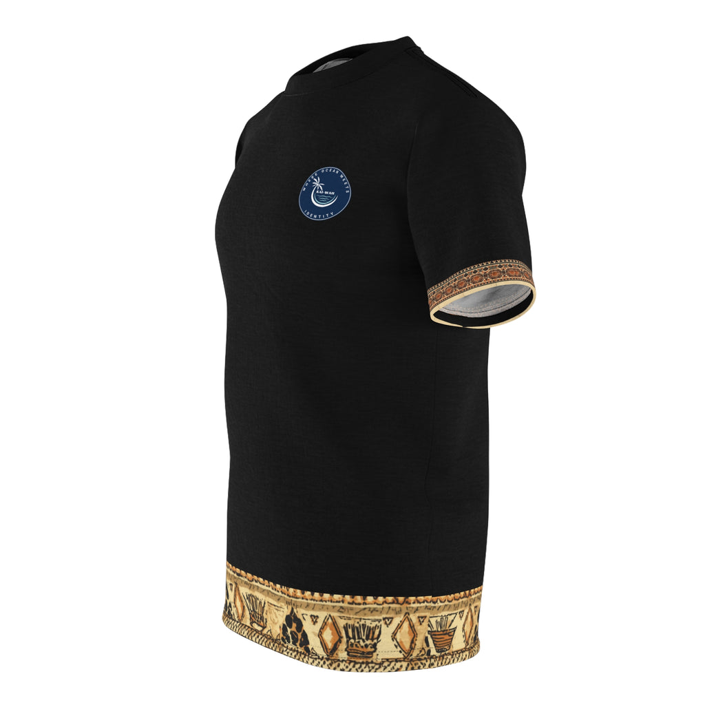 Tribal Accent Tee — Black All-Over Print with Heritage Border