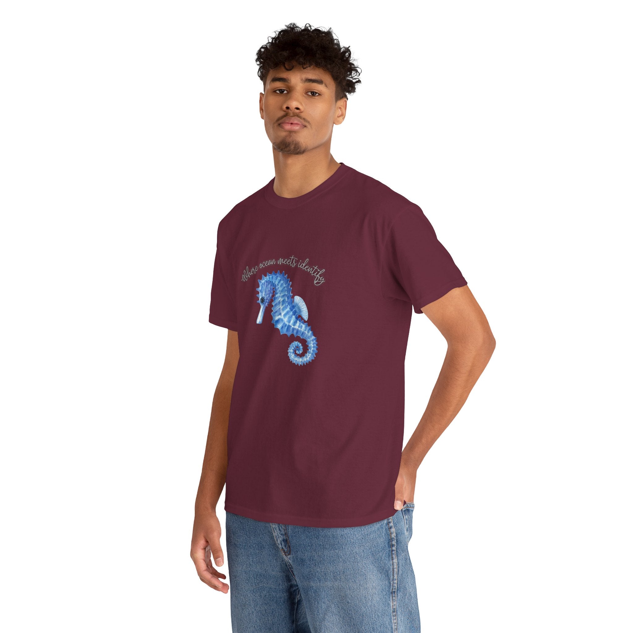 Seaside Seahorse T-Shirt — Blue Watercolor 'She Was Made Lovely' Tee