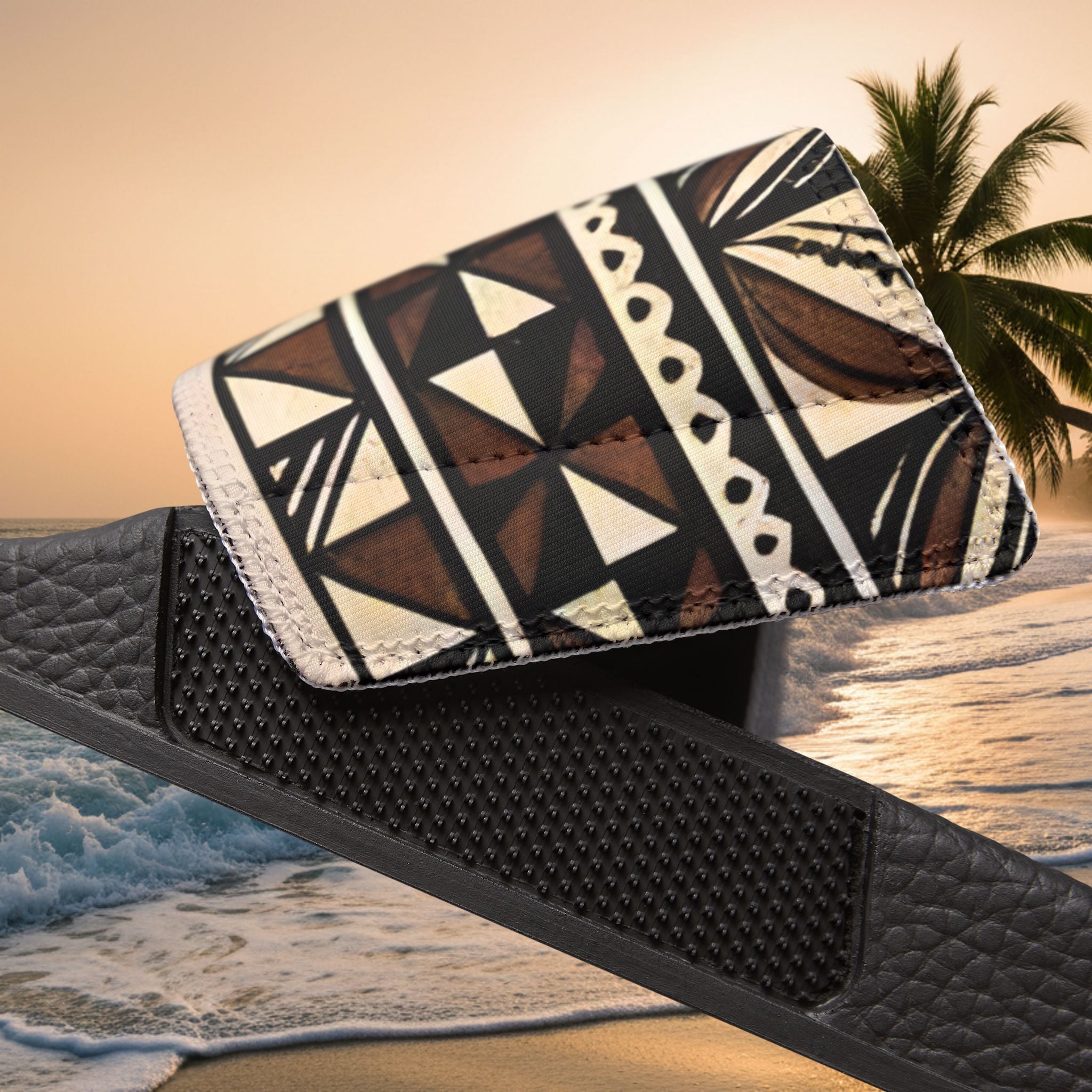 Men’s Slide Sandals with Tribal Print Straps — (Straps are removable)