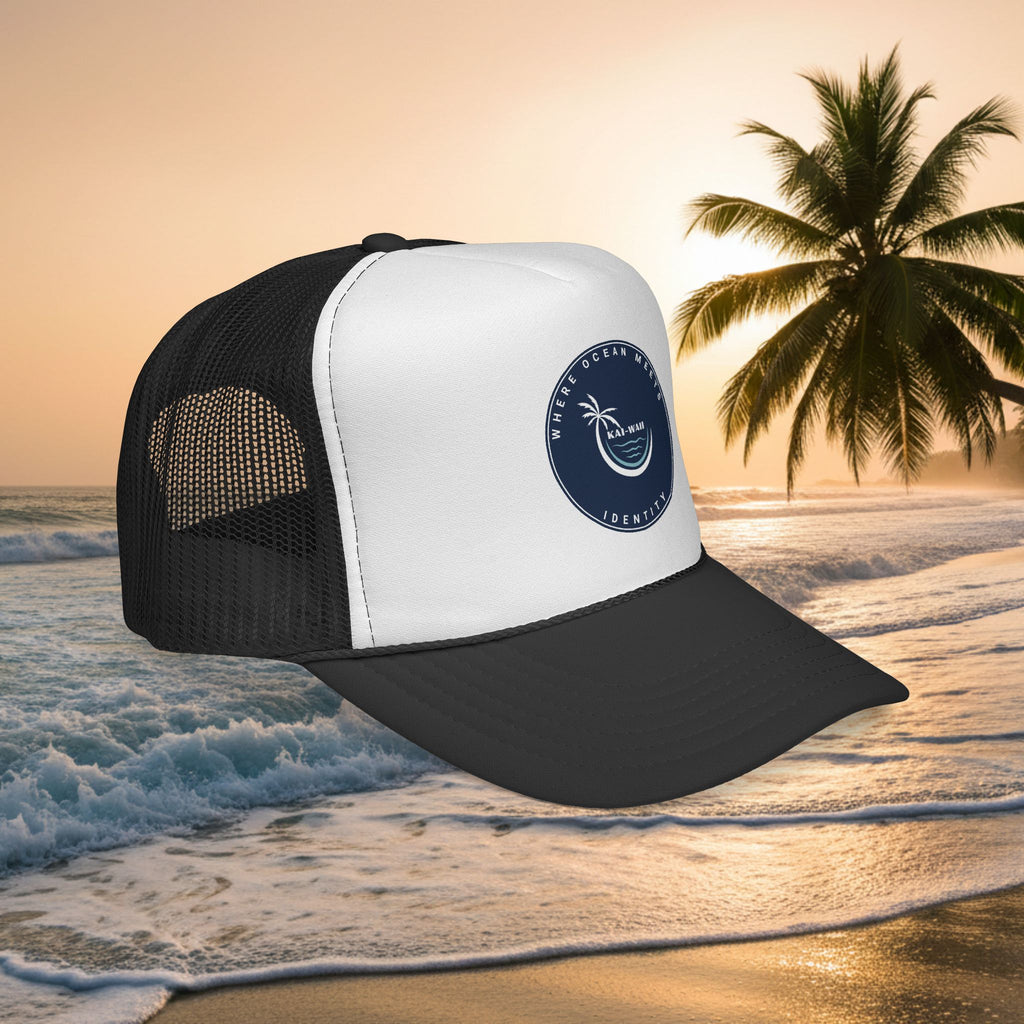 Coastal Vibes Trucker Cap â€” Ocean Club Palm Patch Snapback