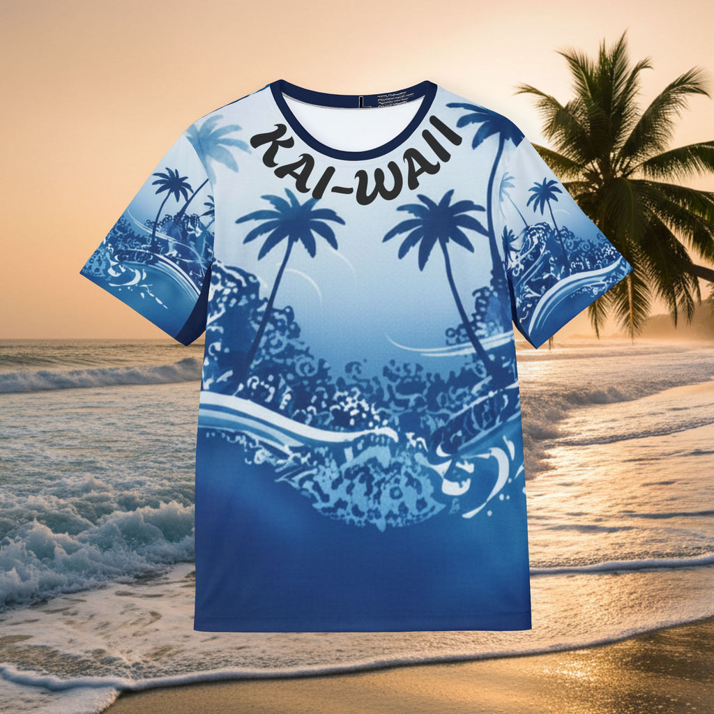 Wave Palm Men's Sports Jersey — Blue Surf All-Over Print